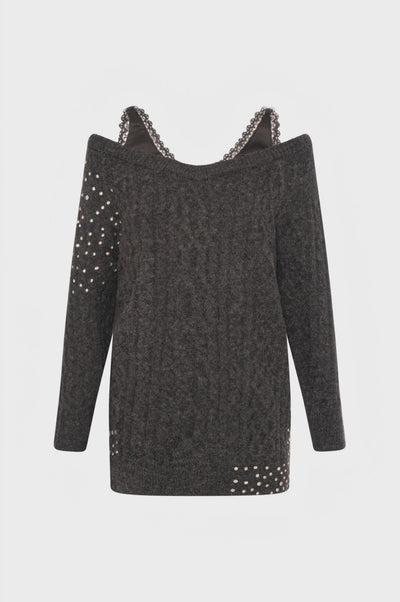 Knitted mini dress slim fit with cable stitch