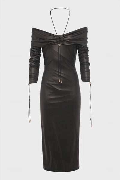 Dress slim fit middle length made in fake leather