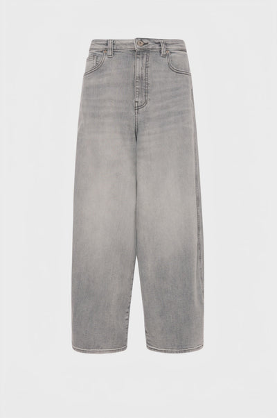 Jeans carrot balloon made in grey denim with light wash