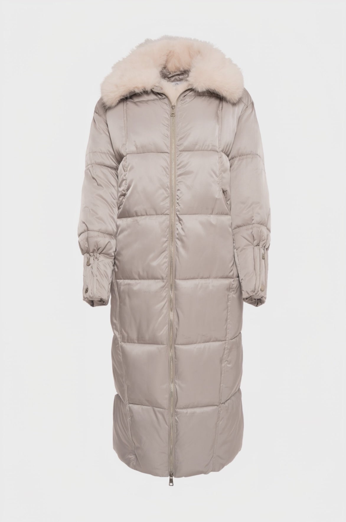 Long padded jacket regular fit with neck made in fake fur