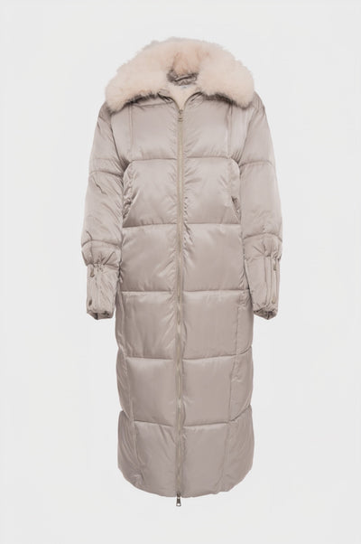 Long padded jacket regular fit with neck made in fake fur