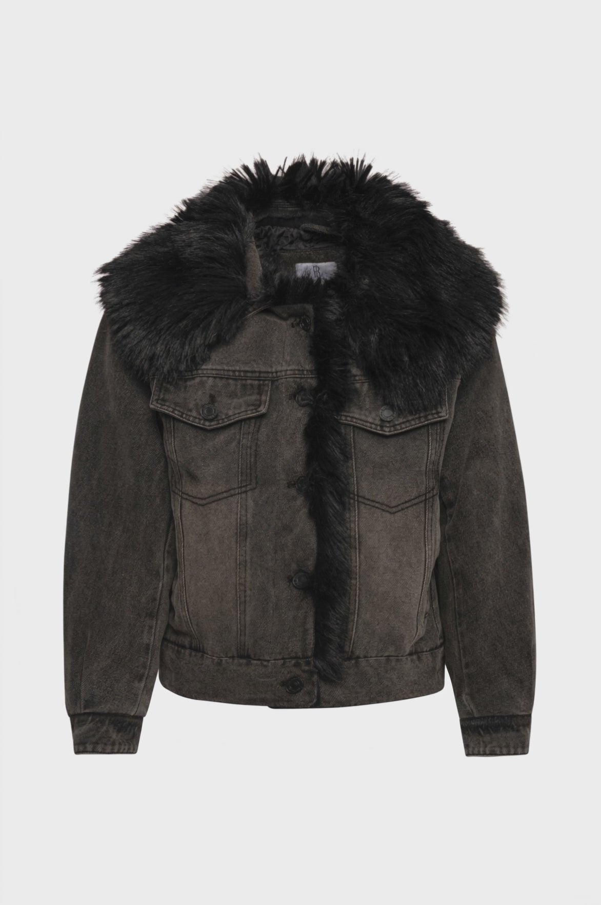 Jacket regular fit made in black denim with middle wash and with fake fur