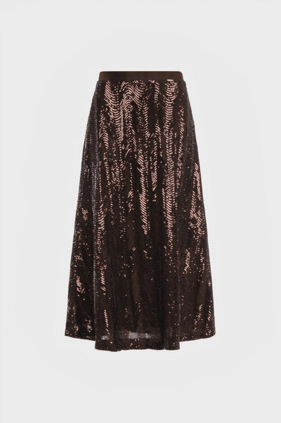 Skirt flare middle length made in fabric with sequins