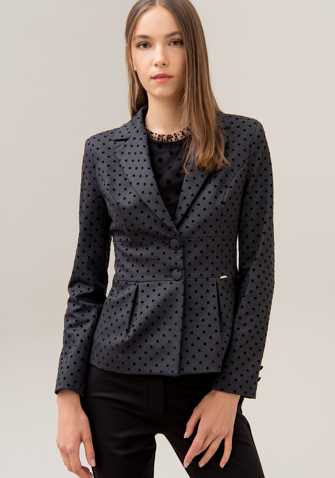 Blazer jacket regular fit made with stretch fabric and with polka dots pattern