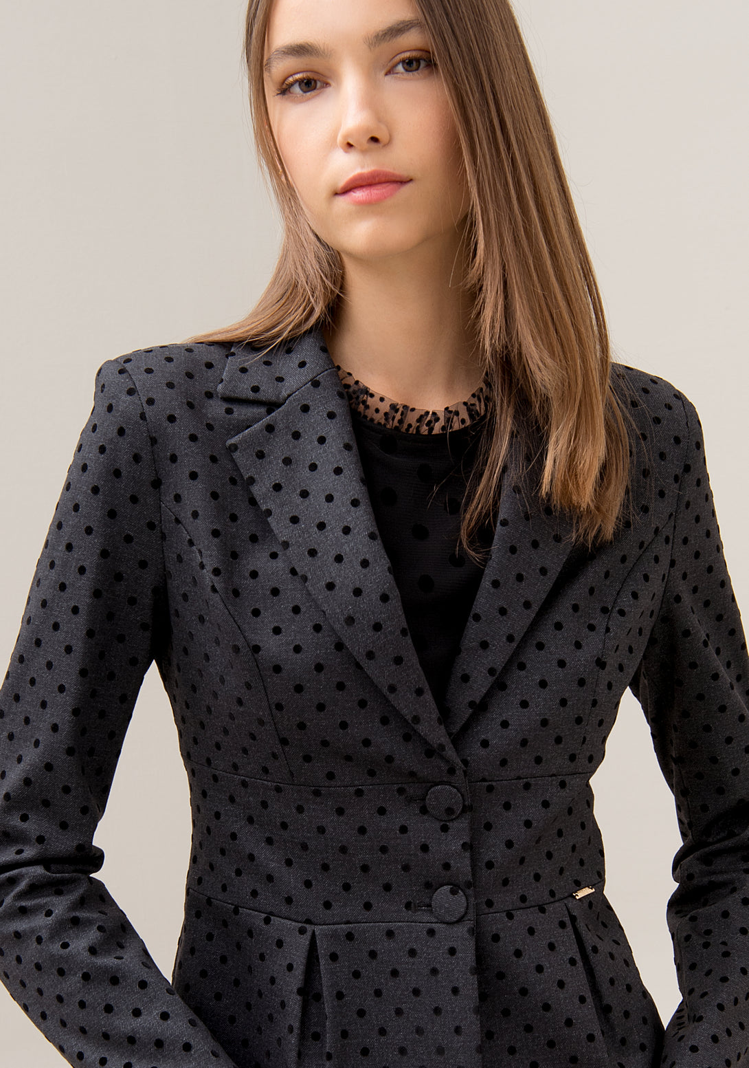 Blazer jacket regular fit made with stretch fabric and with polka dots pattern