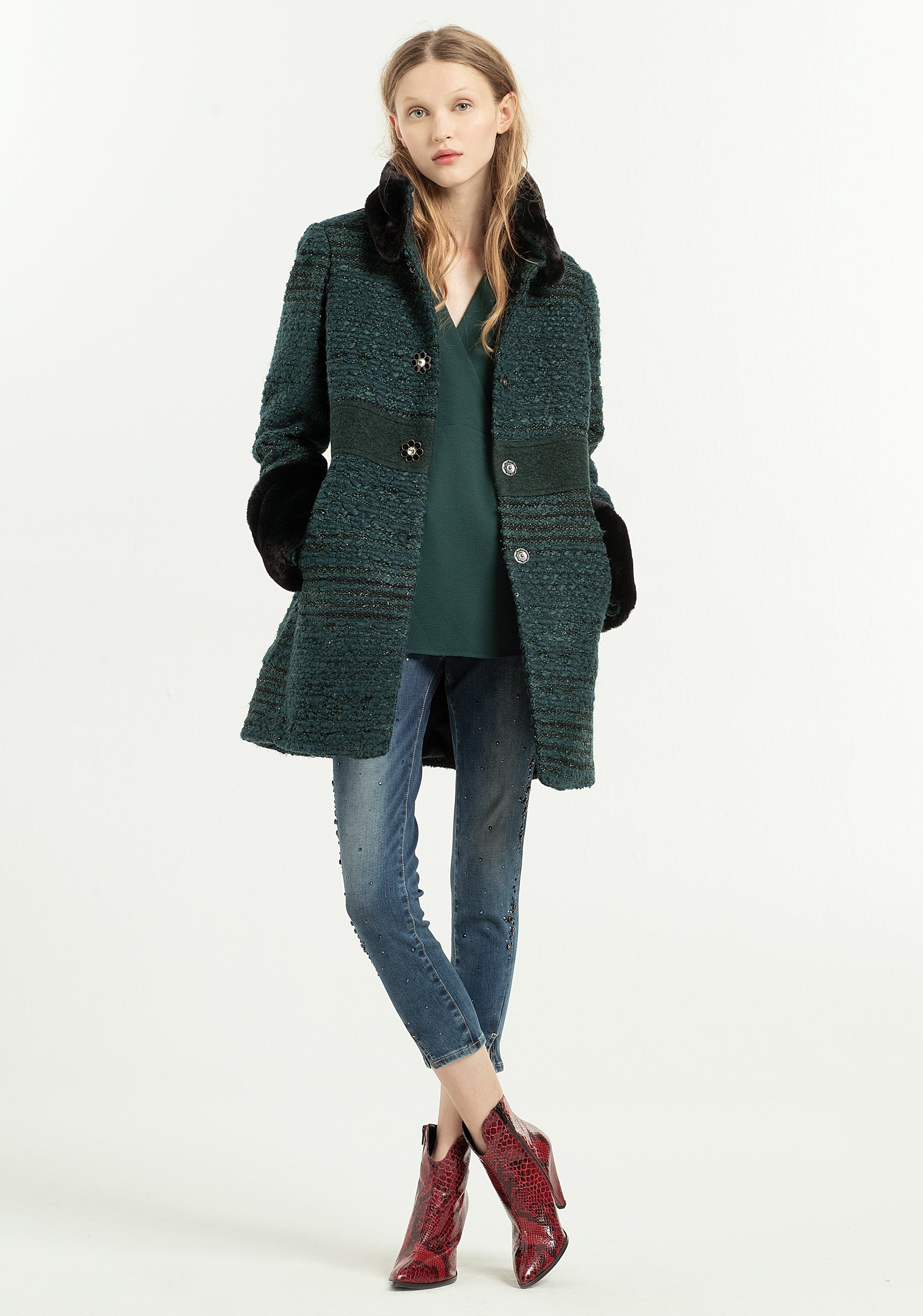 Coat regular fit, long, made with mixed fabrics Fracomina F120W08010W049F7