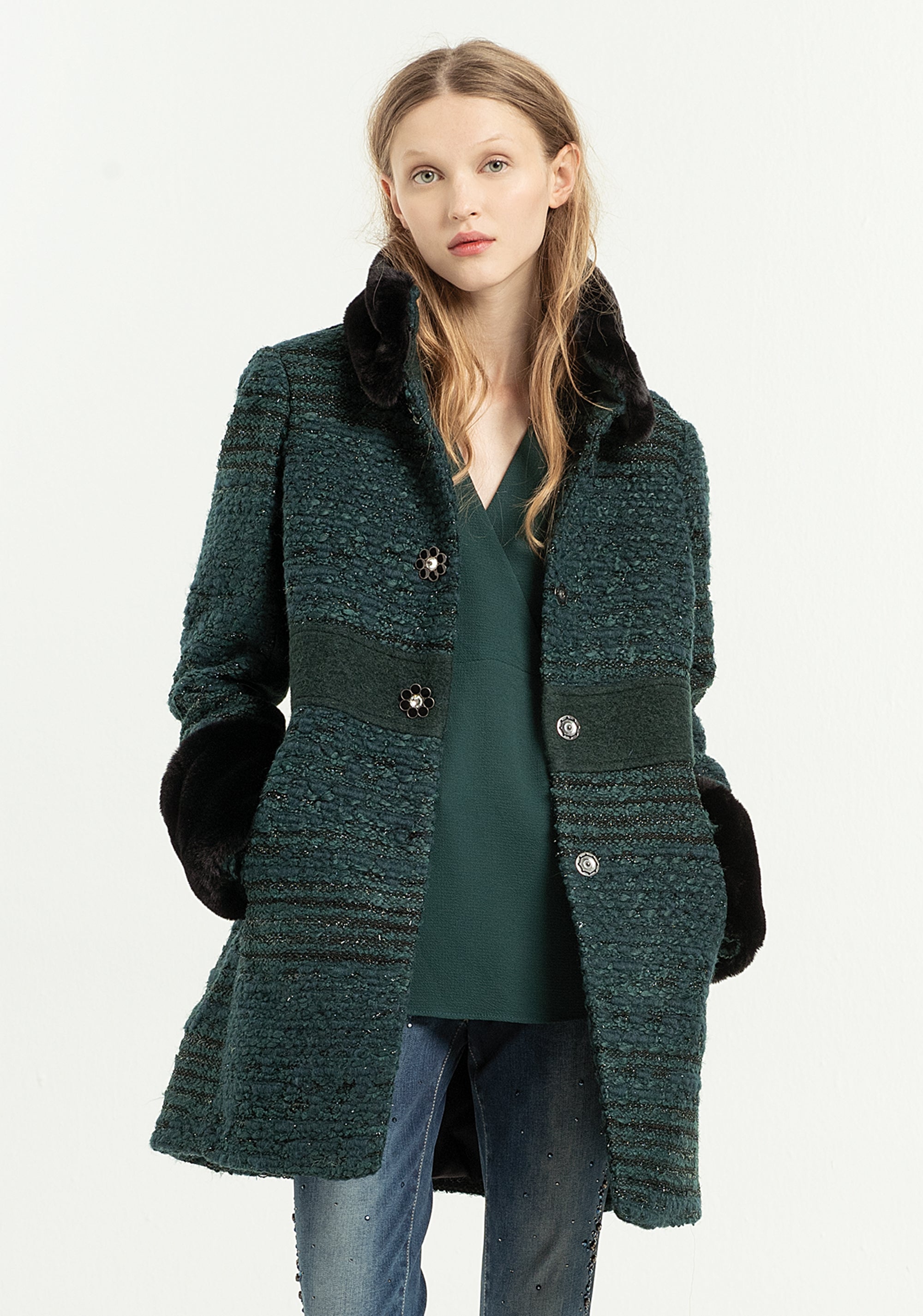 Coat regular fit, long, made with mixed fabrics Fracomina F120W08010W049F7_02