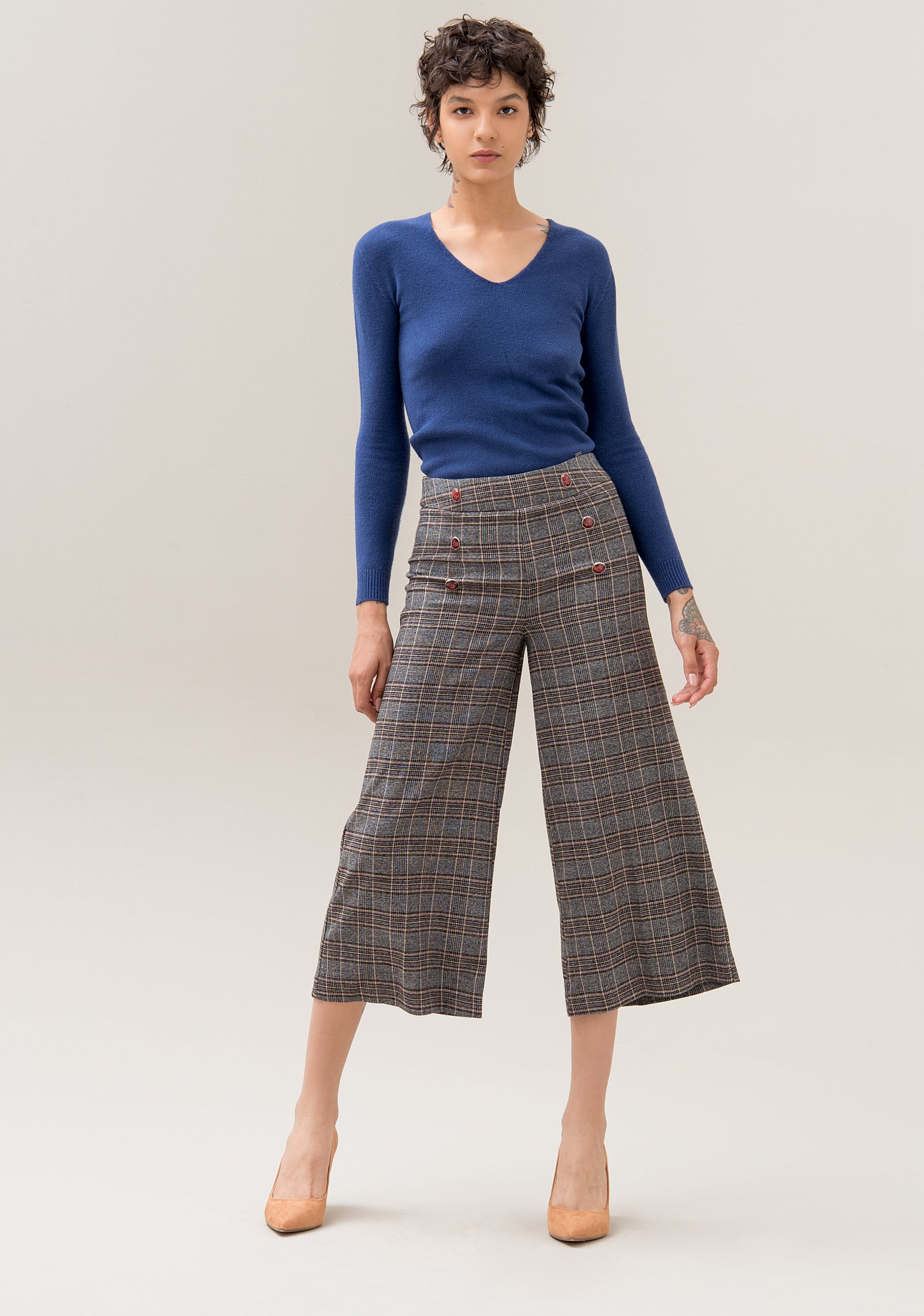 Pants culotte regular fit made in Prince of Wales fabric Fracomina F120W10025W01301-210_01