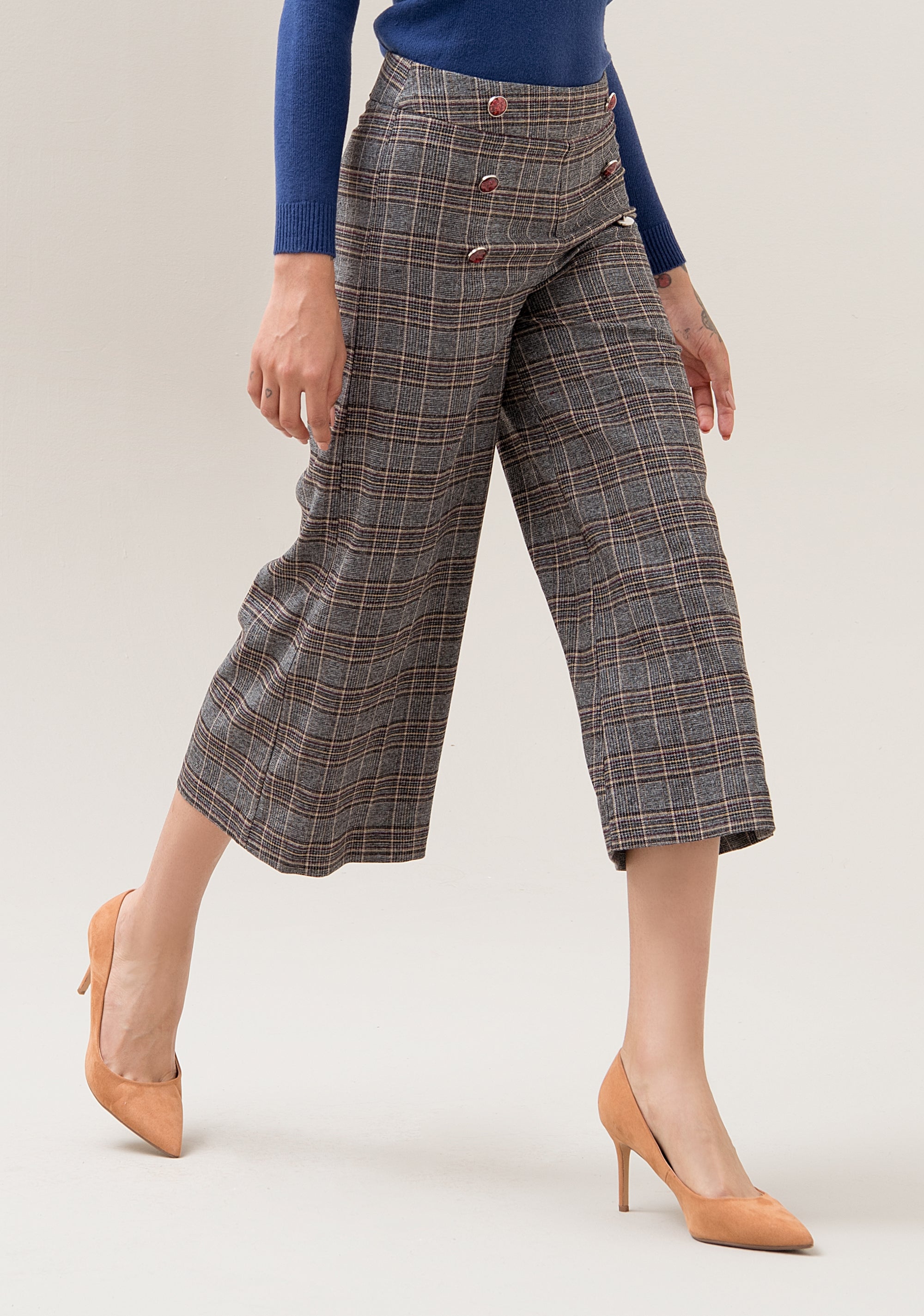 Pants culotte regular fit made in Prince of Wales fabric Fracomina F120W10025W01301-210_02