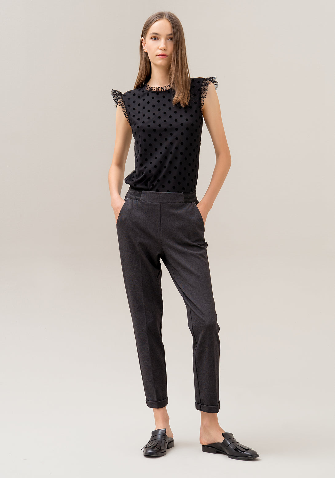 Pants chinos classic fit with elastic waistband in lurex