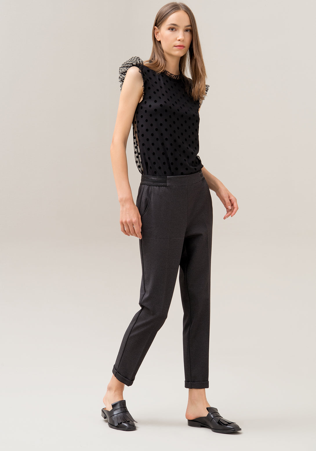 Pants chinos classic fit with elastic waistband in lurex