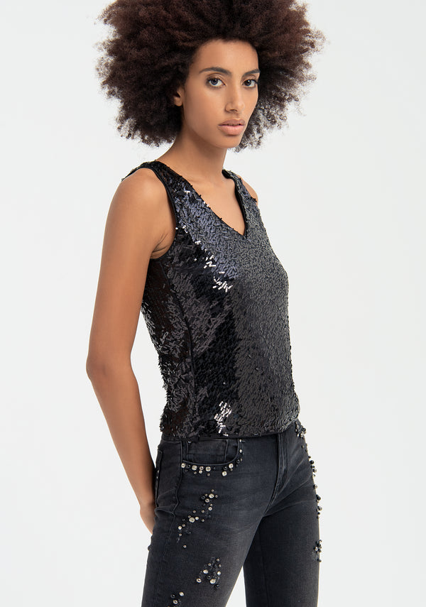 Tank top regular fit made with shiny sequins fabric Fracomina F120W18006W01985-053-01
