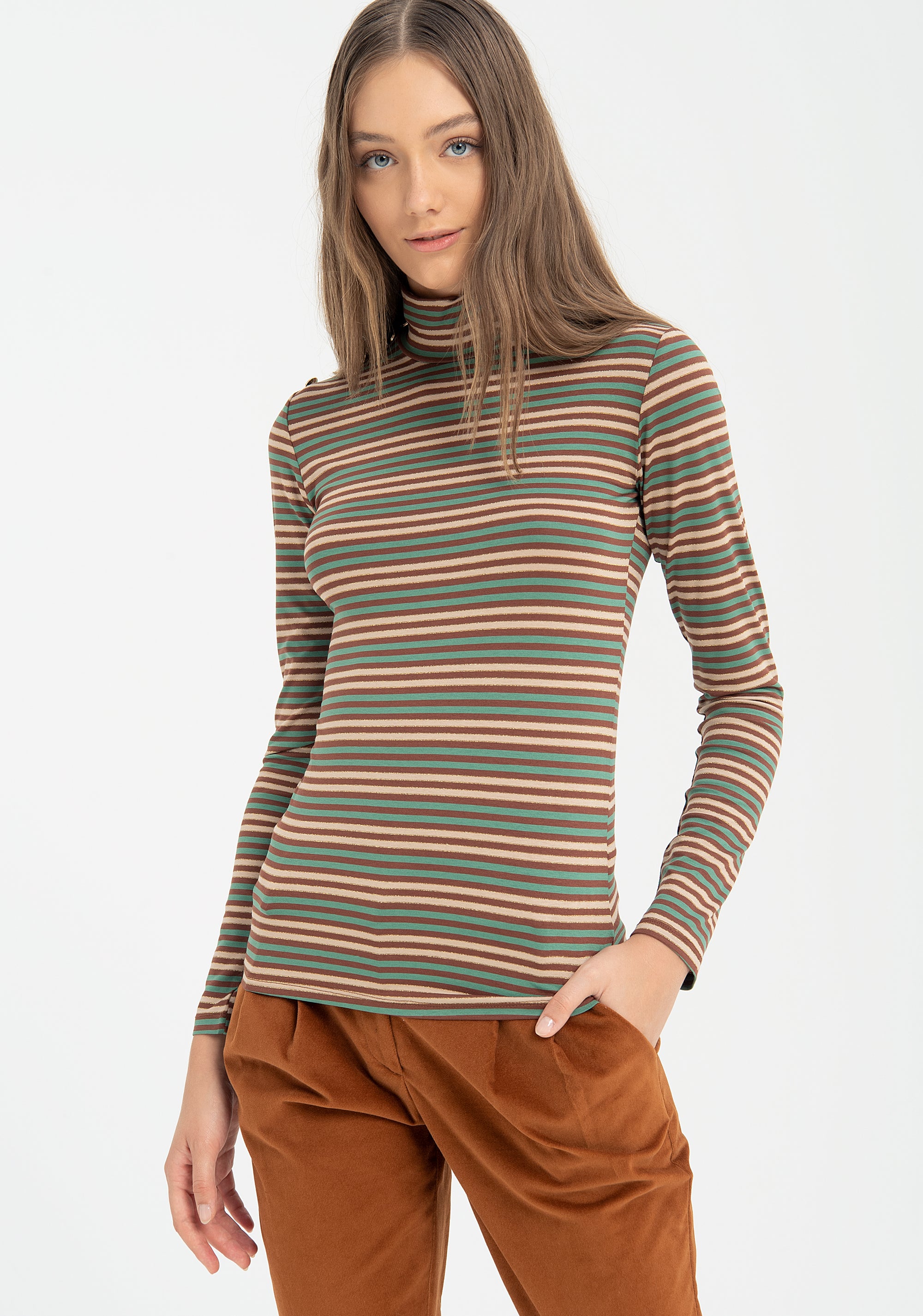 Knitwear top regular fit with high neck and multicolor stripes Fracomina F220WT1027W17501-I02-01