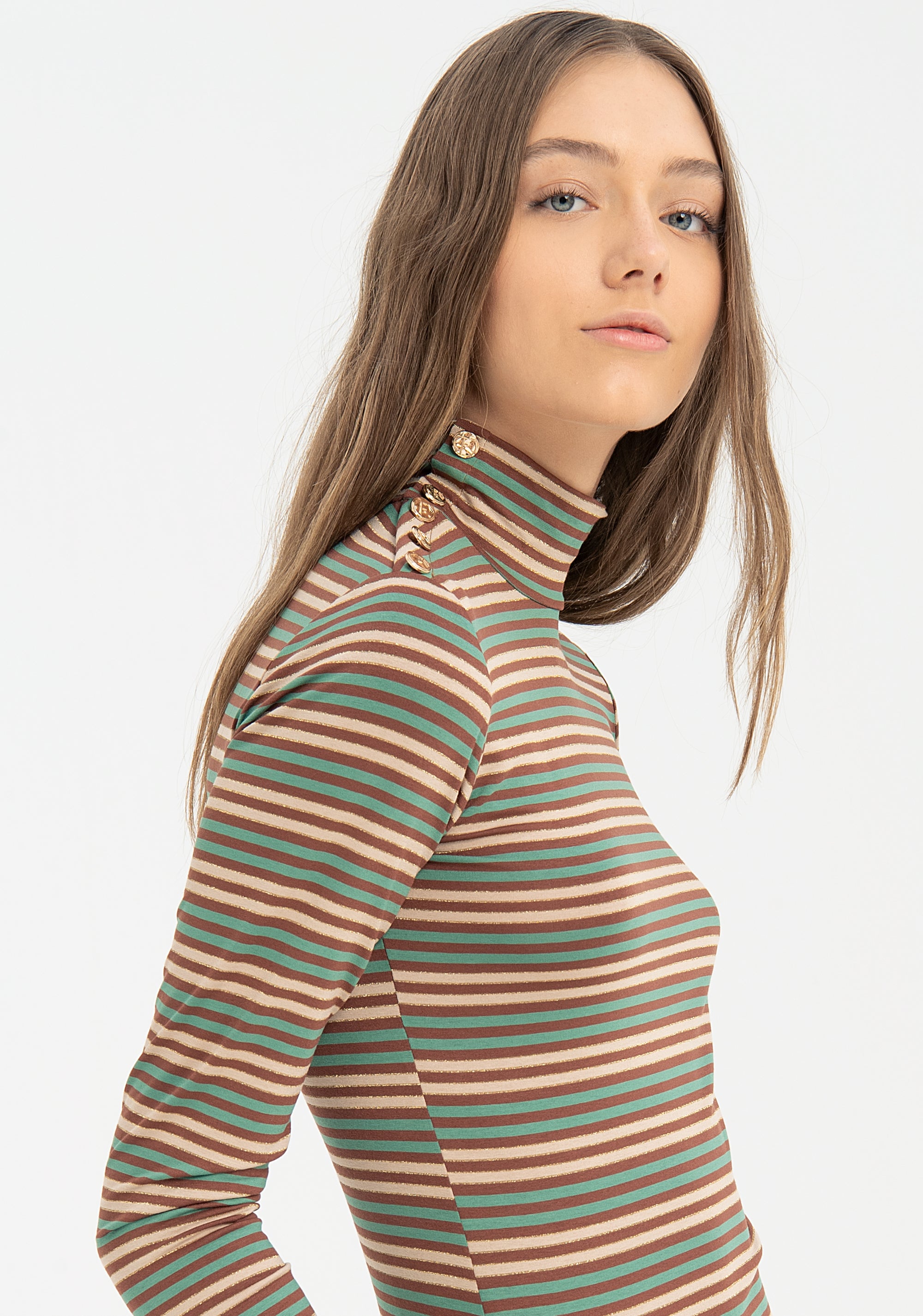 Knitwear top regular fit with high neck and multicolor stripes Fracomina F220WT1027W17501-I02-02