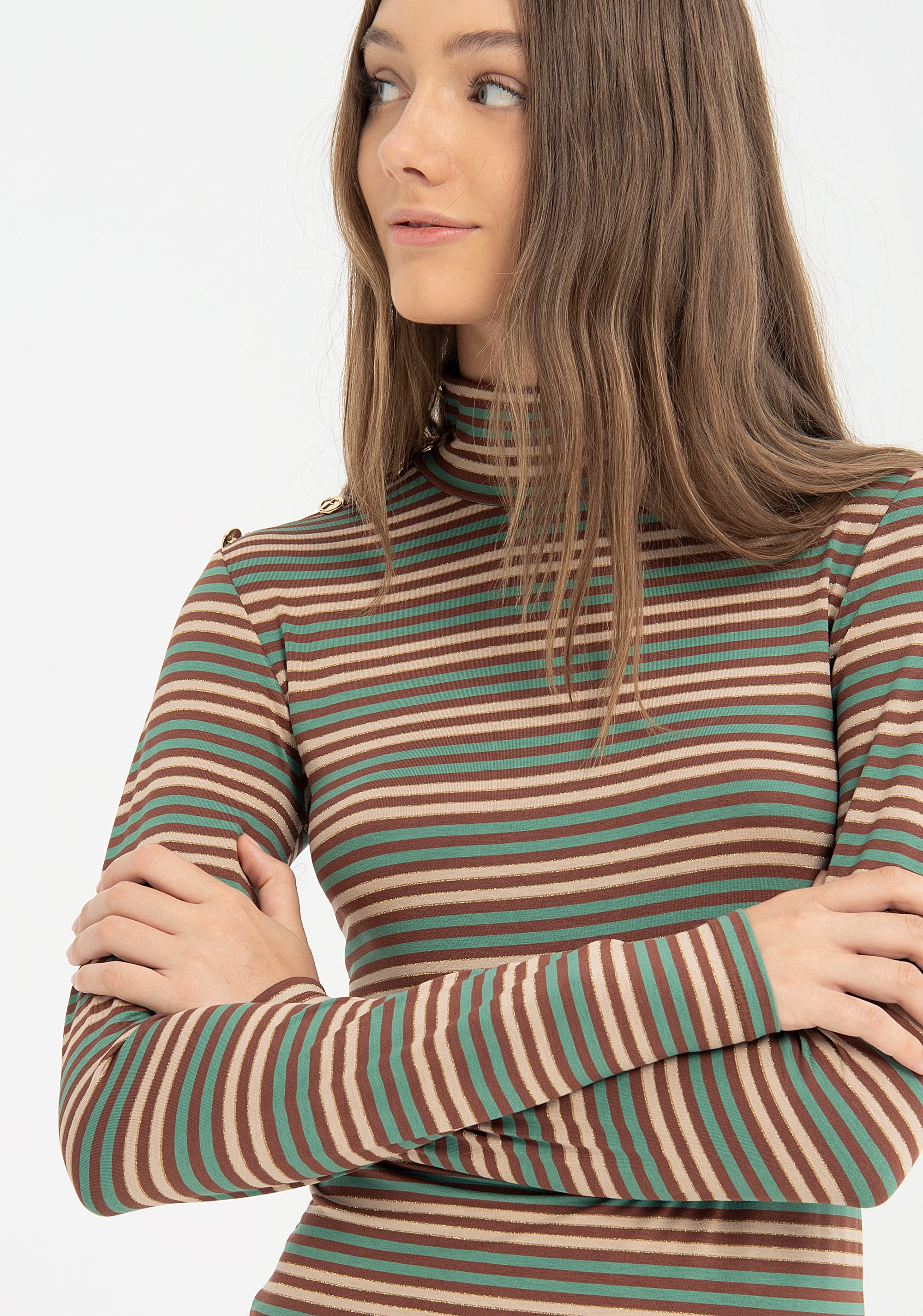 Knitwear top regular fit with high neck and multicolor stripes Fracomina F220WT1027W17501-I02-04