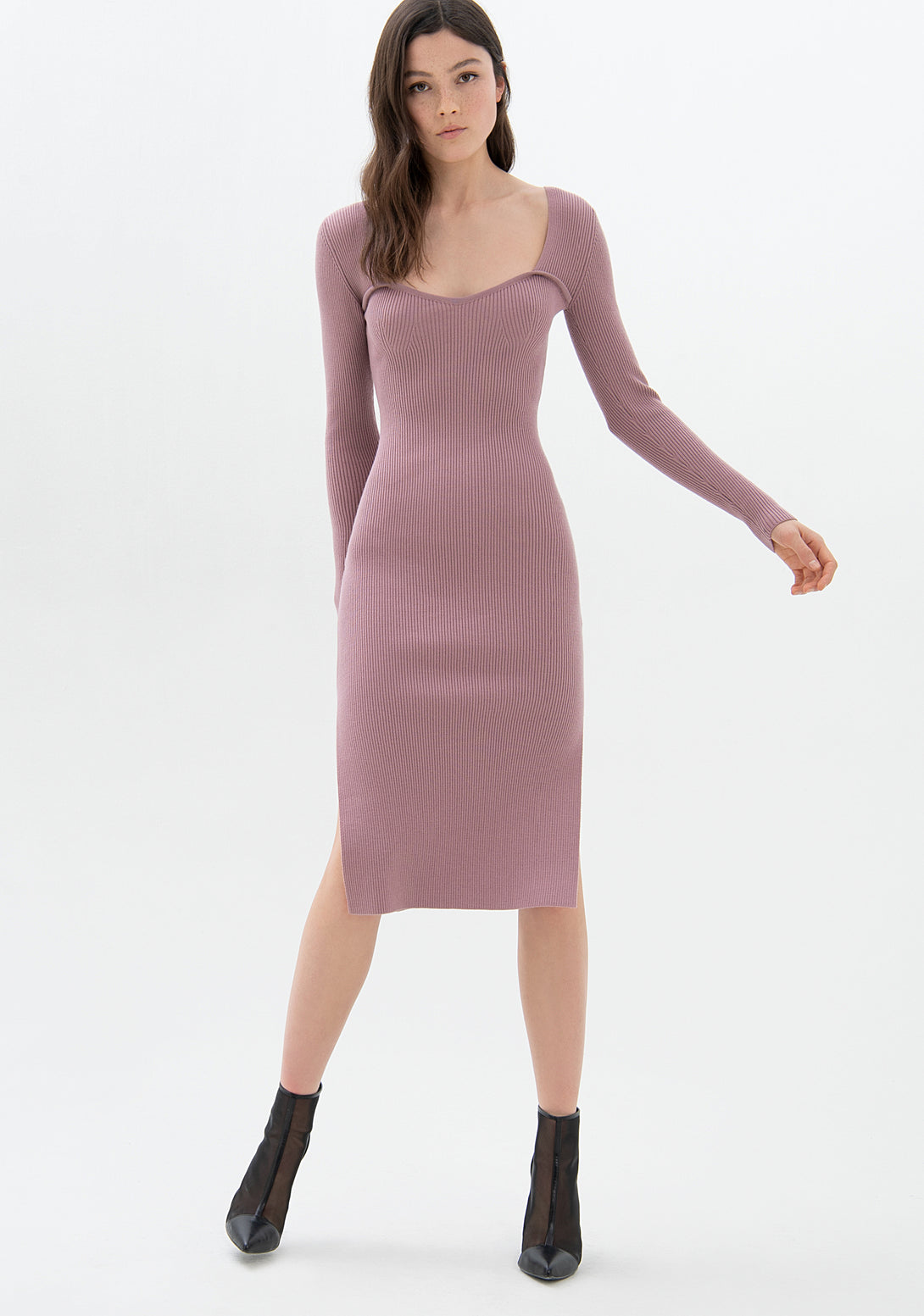 Knitted dress tight fit made in wool with rib stitch Fracomina F321WD5012K48101-182