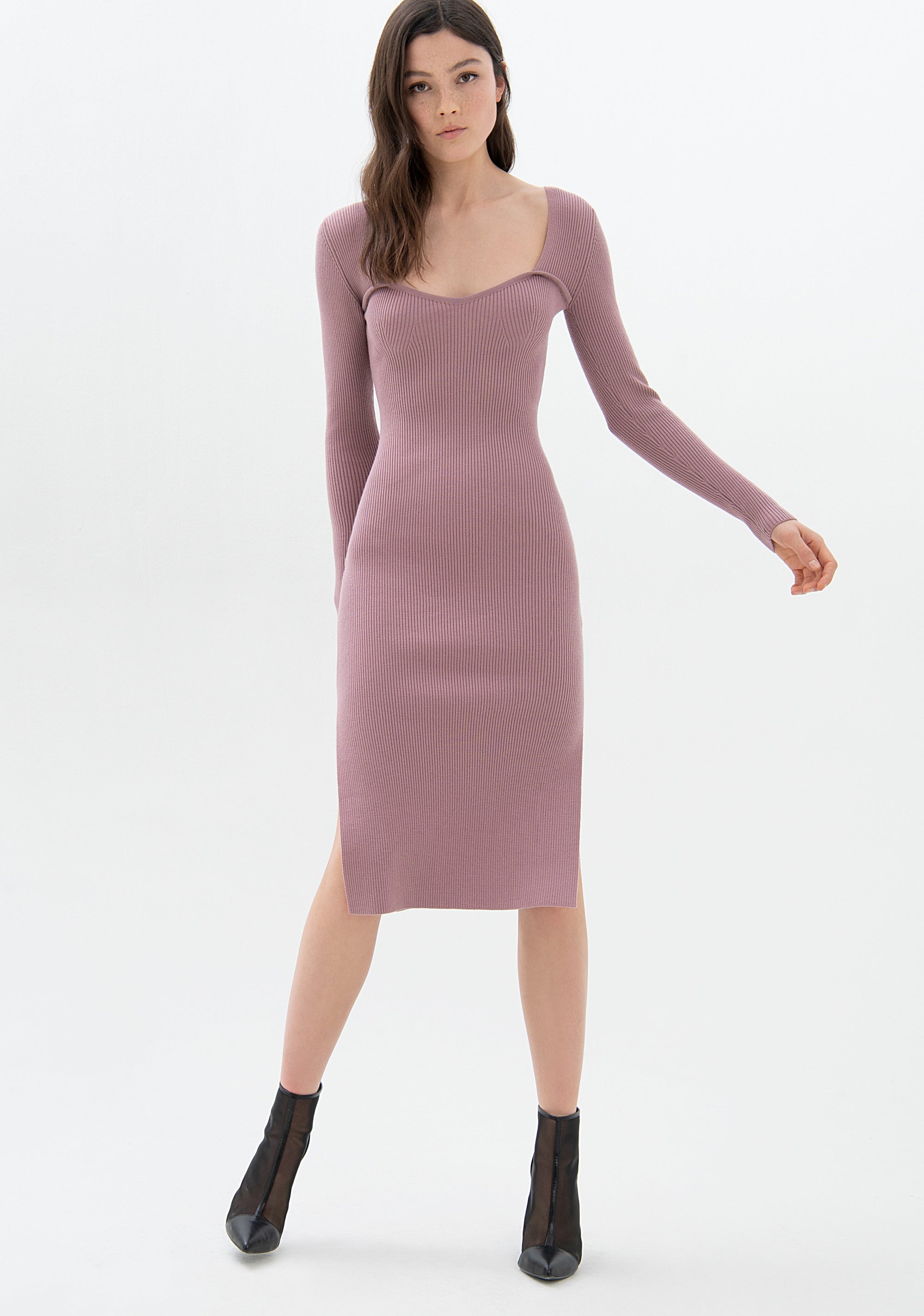 Knitted dress tight fit made in wool with rib stitch Fracomina F321WD5012K48101-182