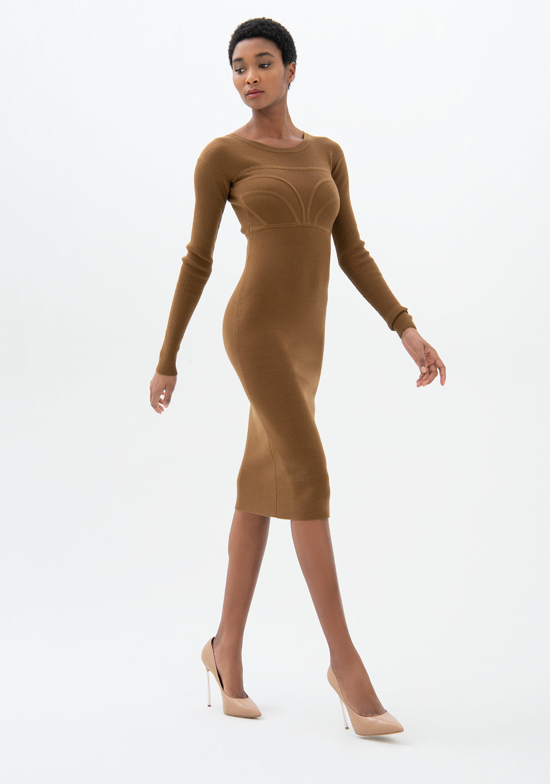 Knitted dress tight fit made in wool with rib stitch