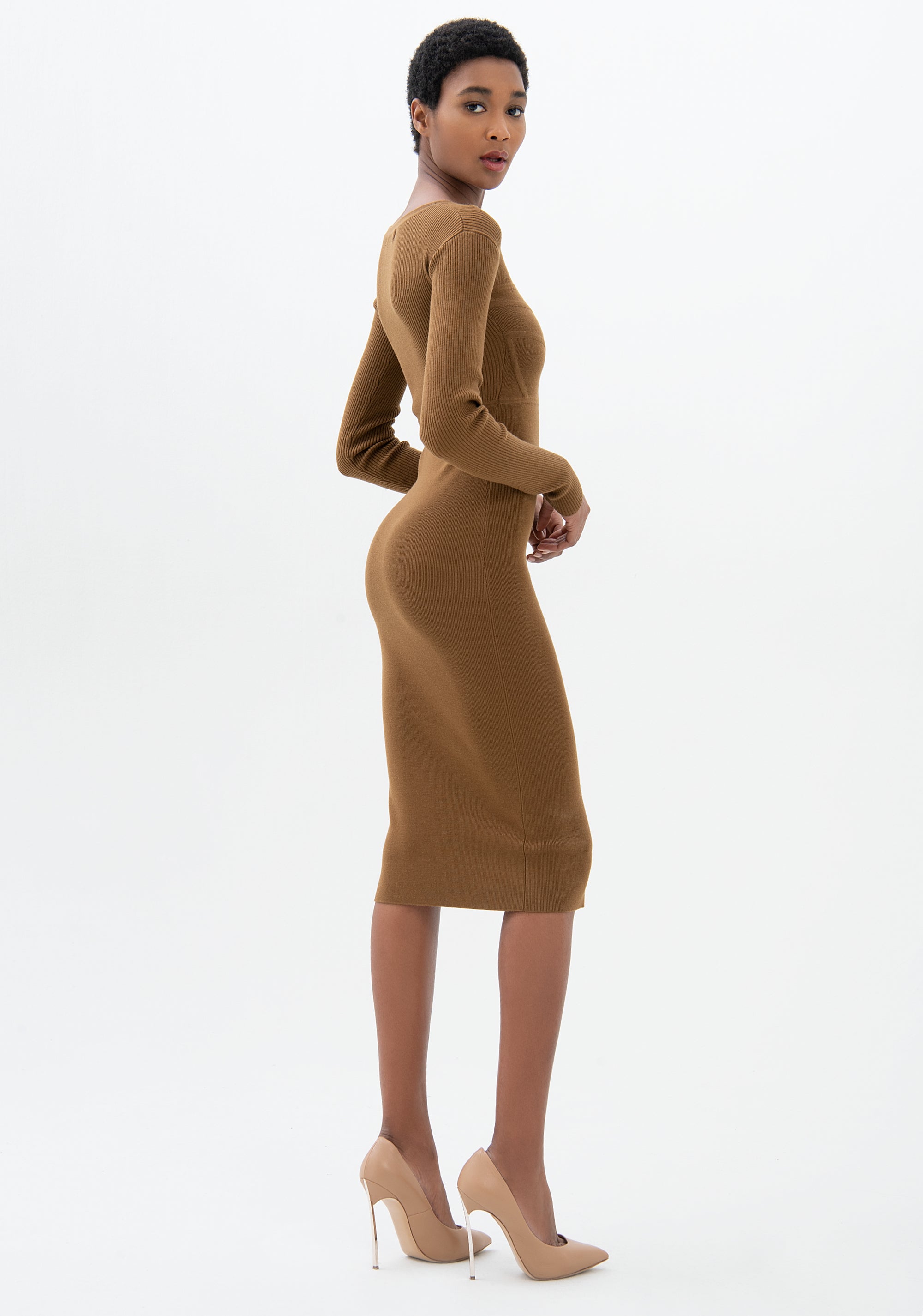 Knitted dress tight fit made in wool with rib stitch Fracomina F321WD5013K48201-L03_04