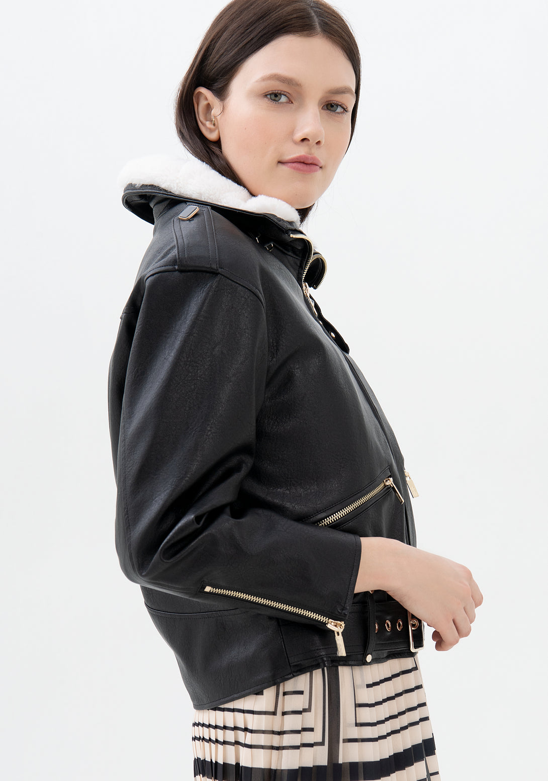 Aviator style jacket regular fit made in eco leather