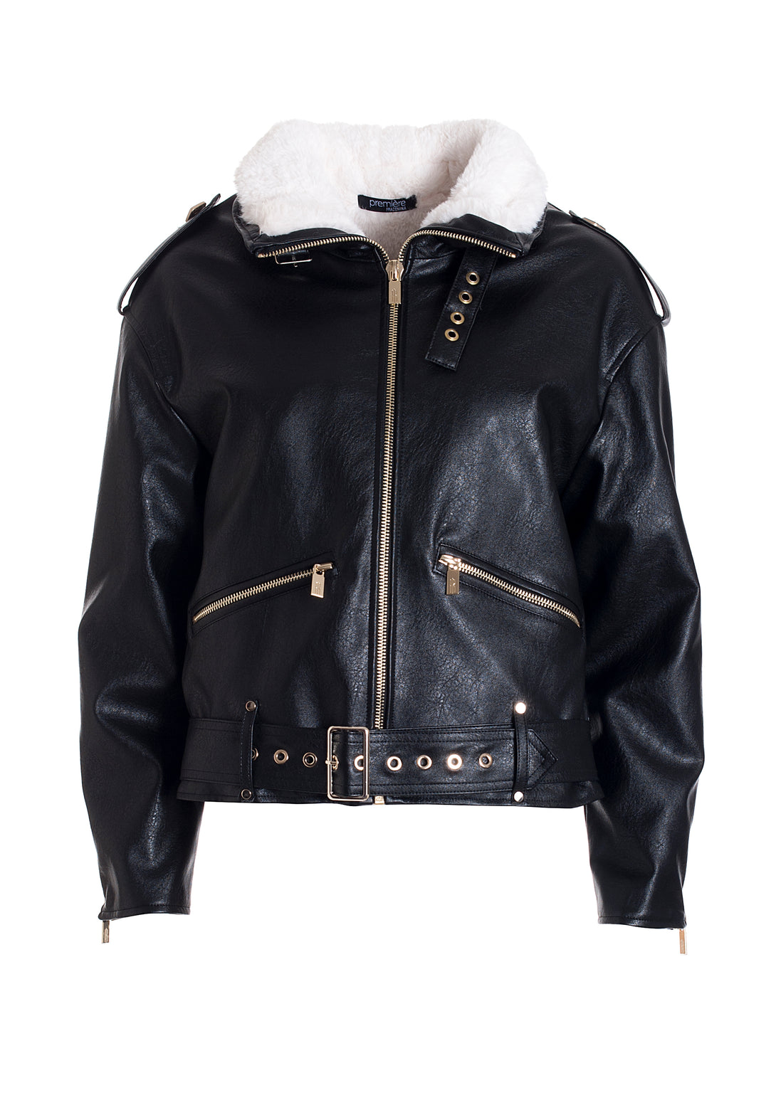 Aviator style jacket regular fit made in fake leather