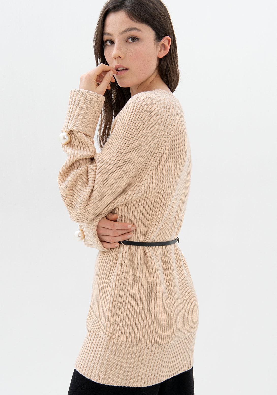 Knitwear regular fit, long, with rib stitch wool