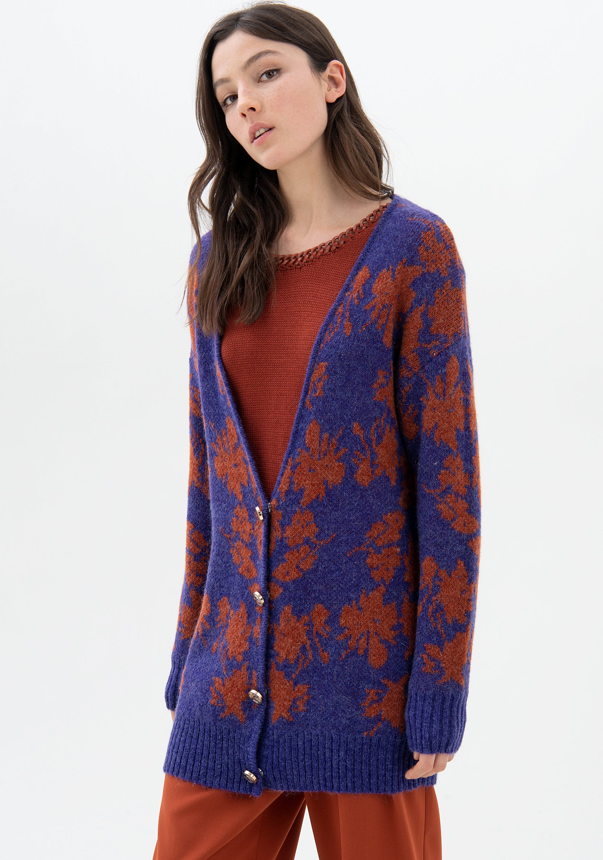 Cardigan regular fit with flowery jacquard effect made in wool and mohair Fracomina F321WT8002K460F8-335_01