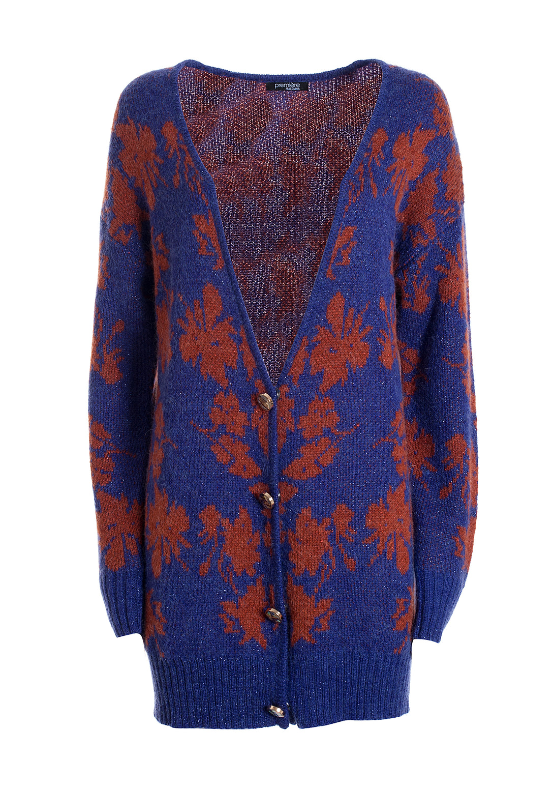 Cardigan regular fit with flowery jacquard effect made in wool and mohair