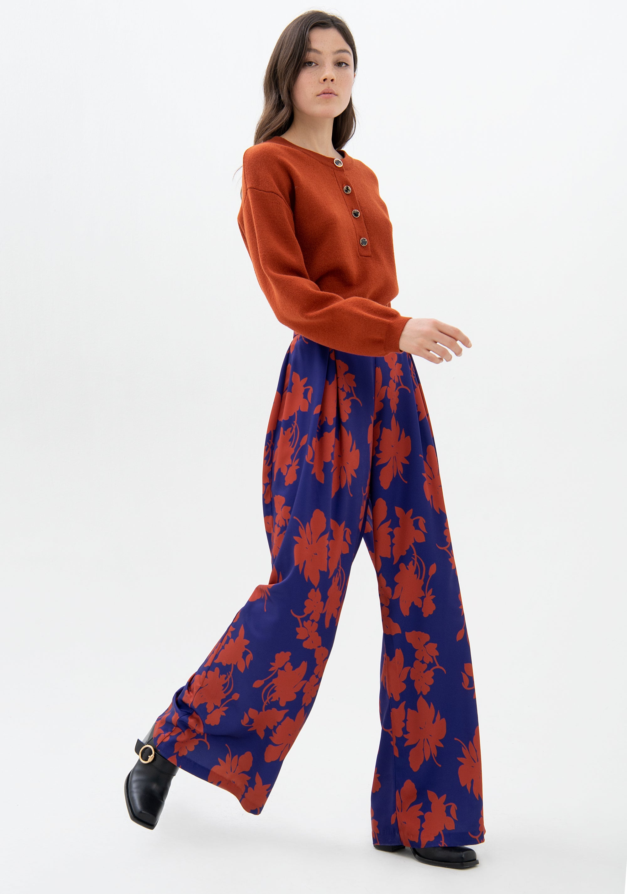 Palazzo pant wide fit with flowery pattern Fracomina F321WV3005W505N4-335_03