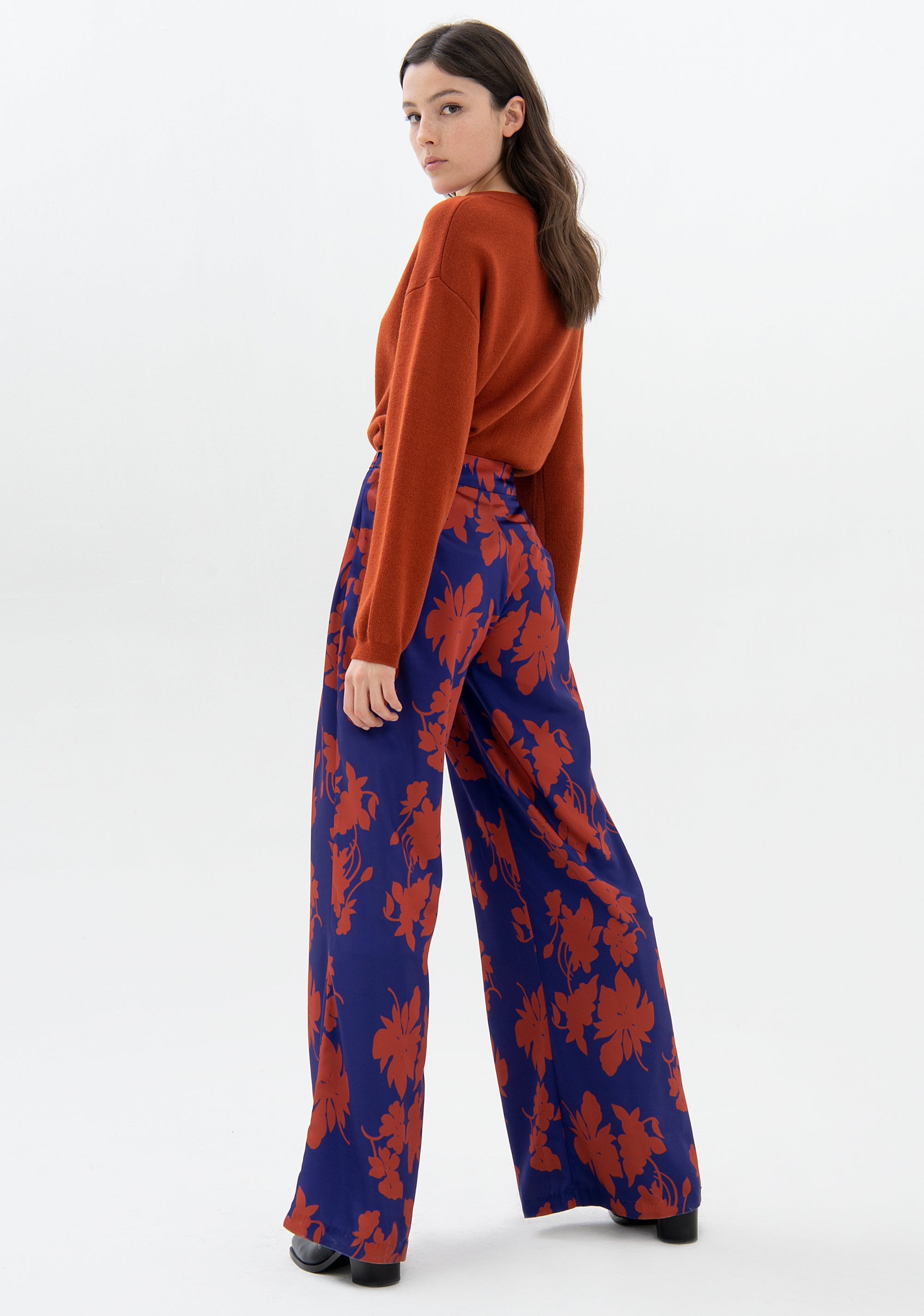 Palazzo pant wide fit with flowery pattern Fracomina F321WV3005W505N4-335_04