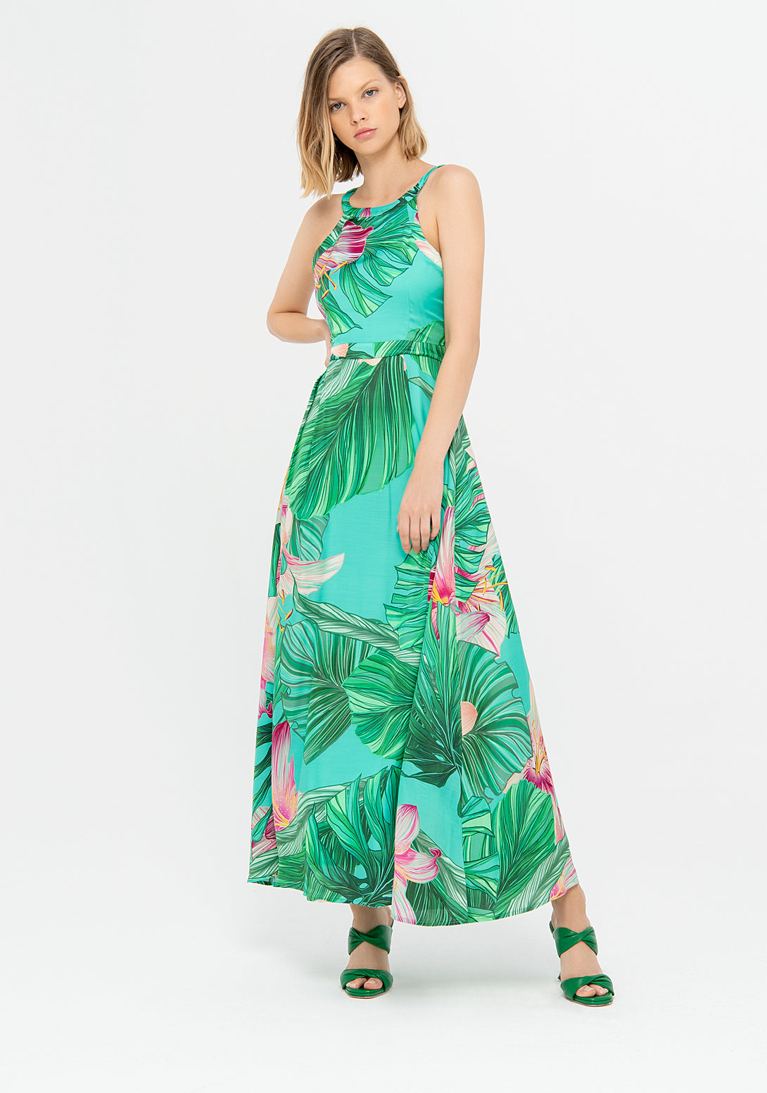 Long dress with tropical pattern and no sleeves Fracomina F322SD3007W451N4-L02