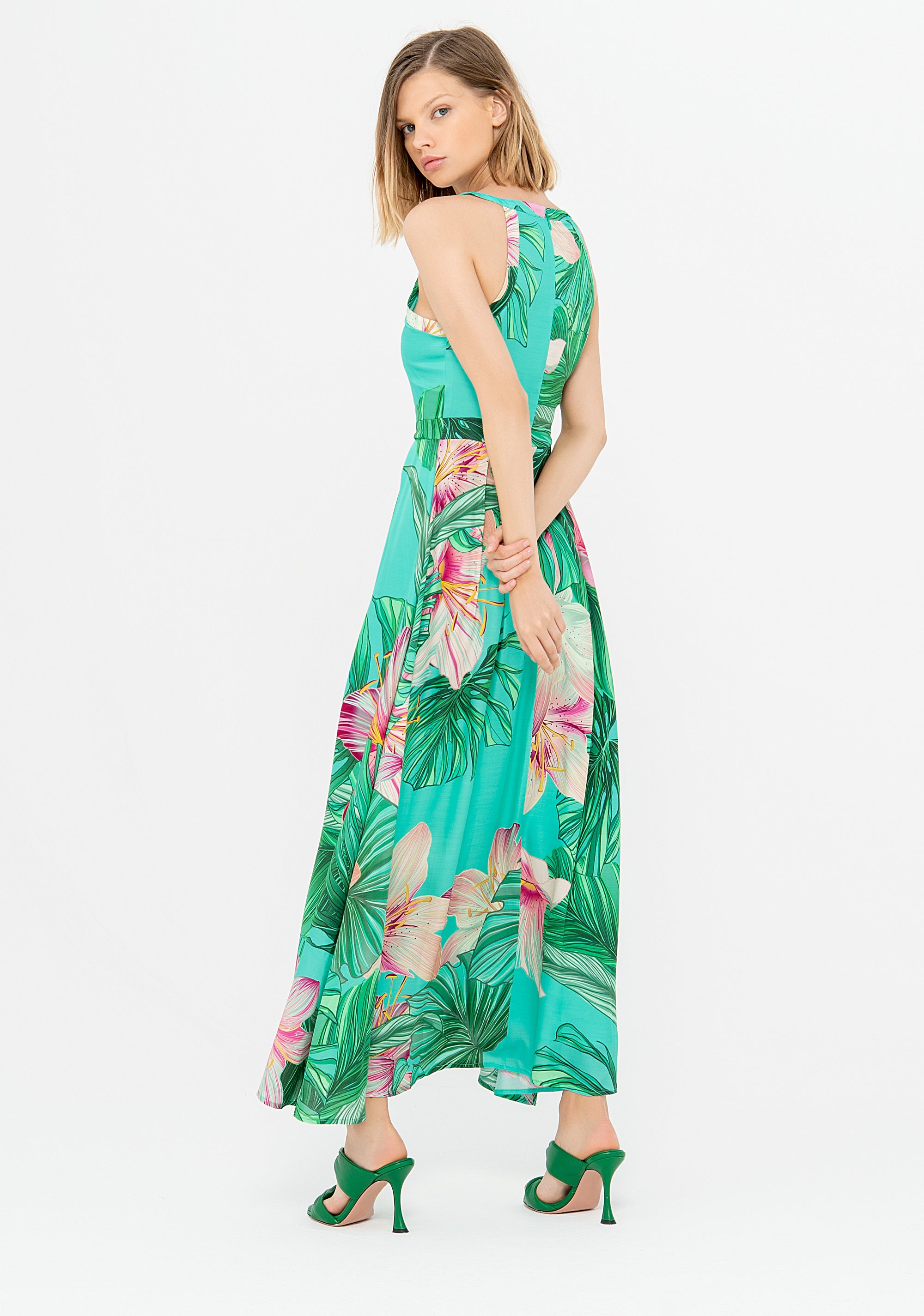 Long dress with tropical pattern and no sleeves Fracomina F322SD3007W451N4-L02_4