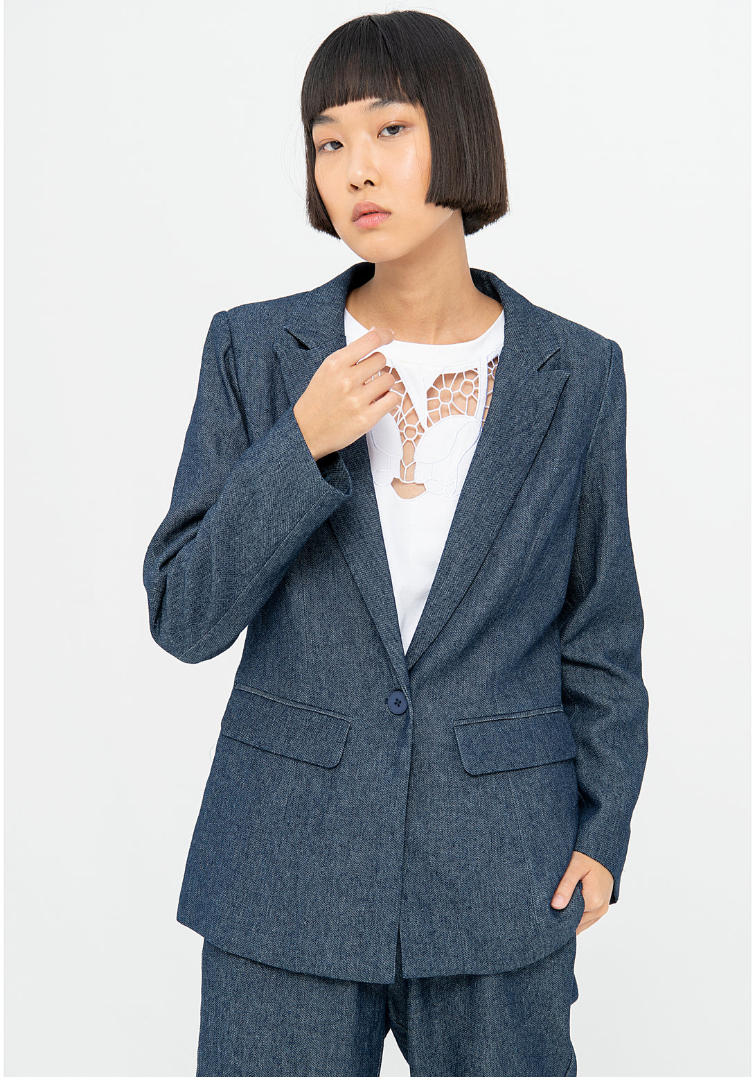 Long blazer jacket regular fit made in cotton and linen