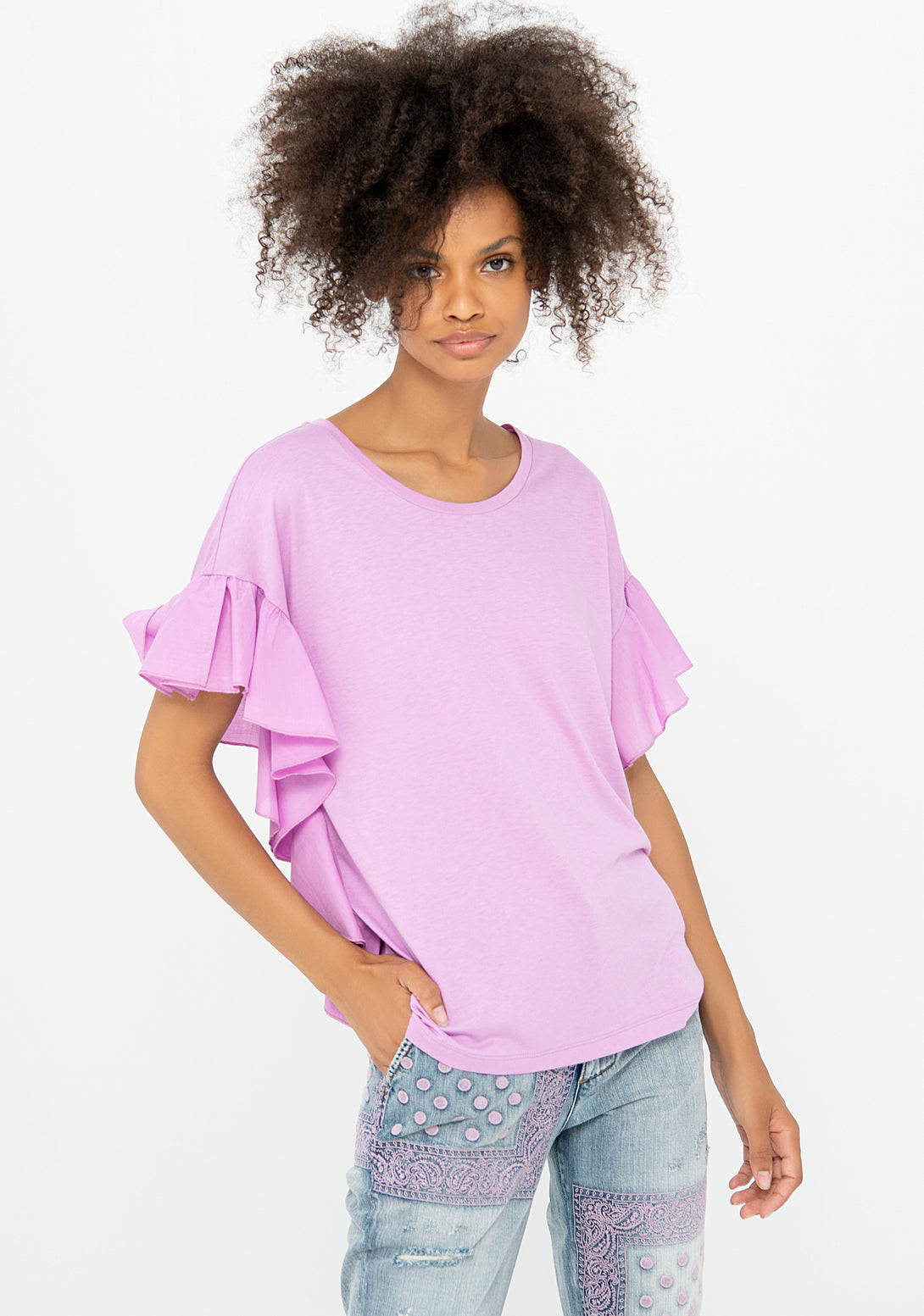 T-shirt over fit made in jersey with frills made in popeline Fracomina F322ST1001J41801-101