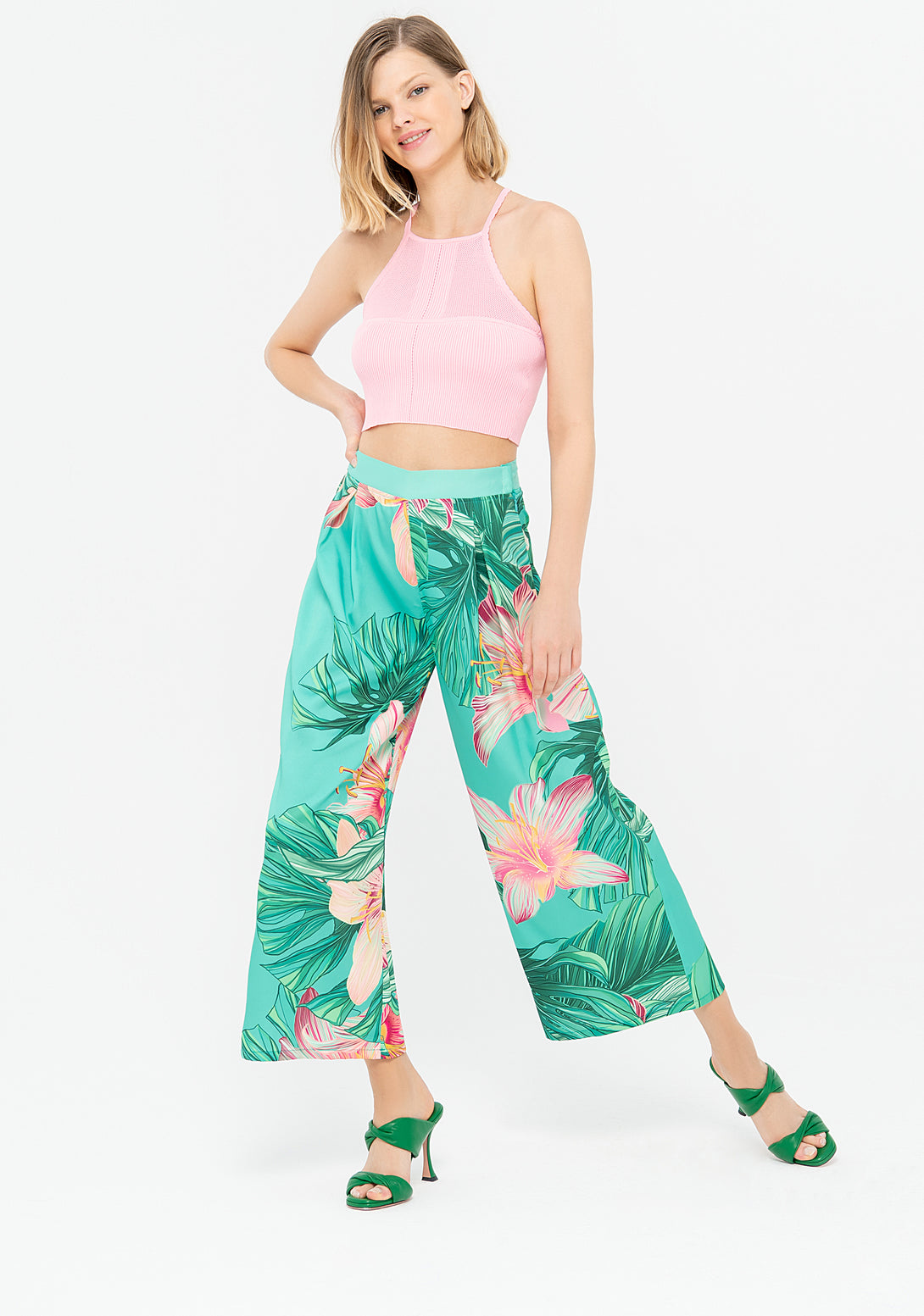 Pant wide fit cropped with tropical pattern Fracomina F322SV3001W505N4-L02
