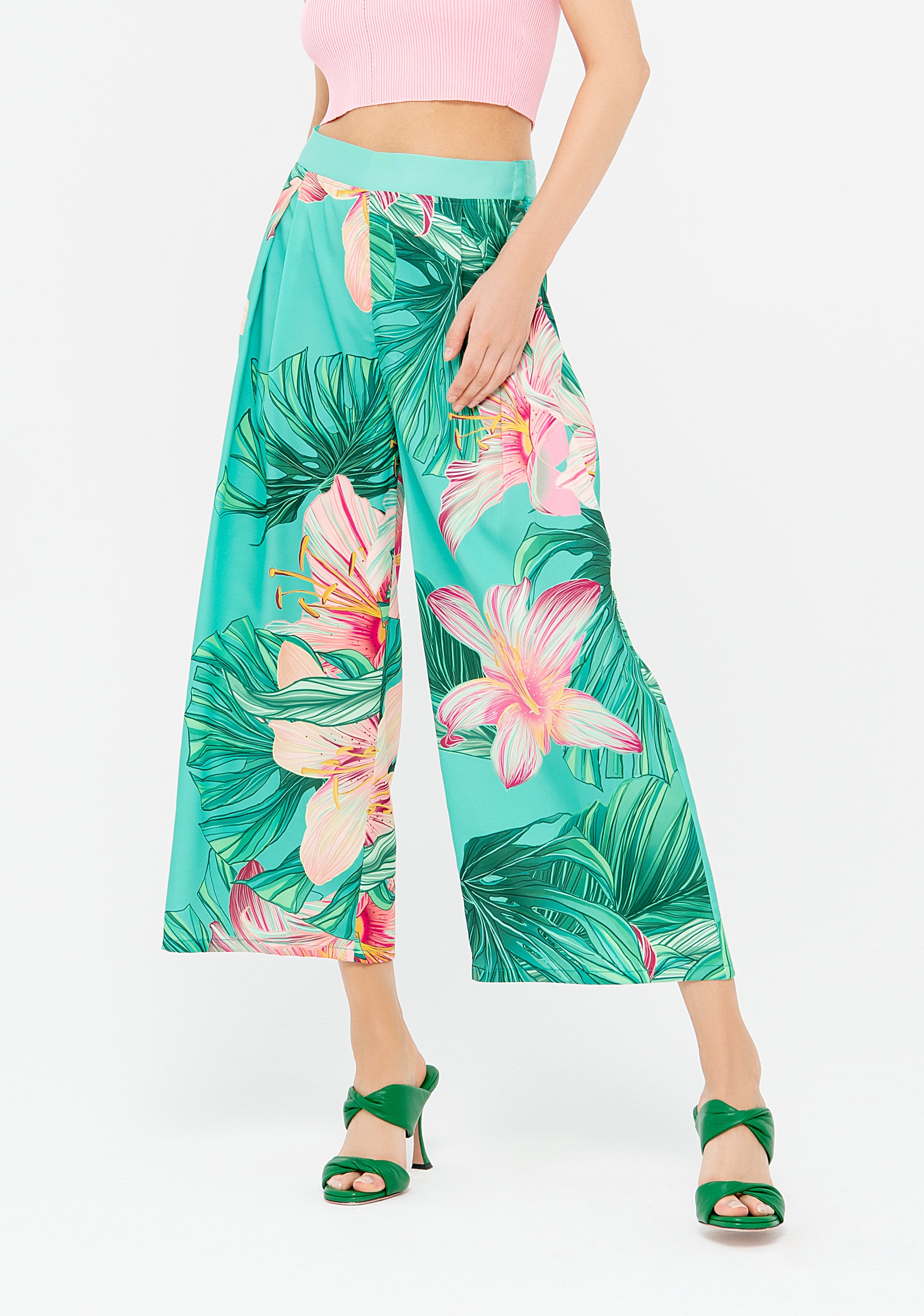 Pant wide fit cropped with tropical pattern Fracomina F322SV3001W505N4-L02_3