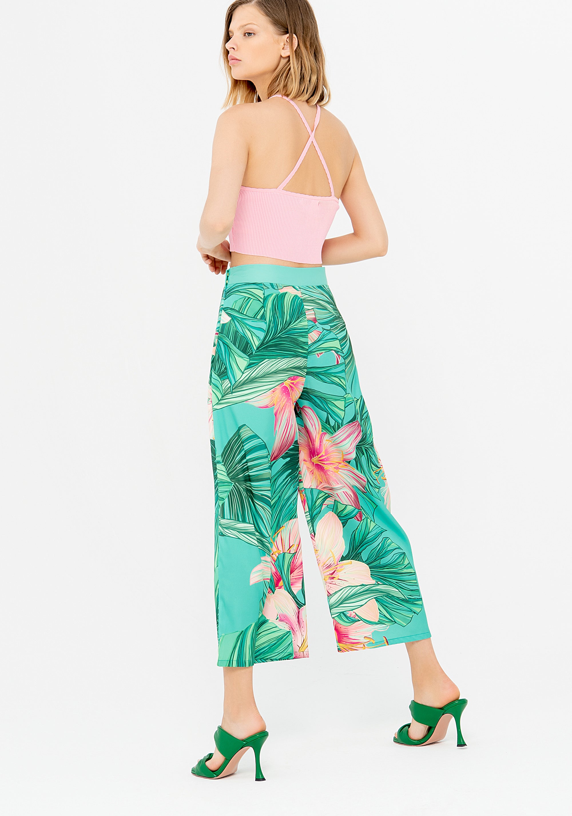 Pant wide fit cropped with tropical pattern Fracomina F322SV3001W505N4-L02_5