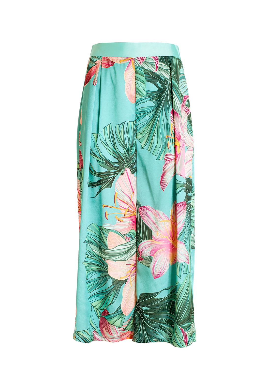 Pant wide fit cropped with tropical pattern