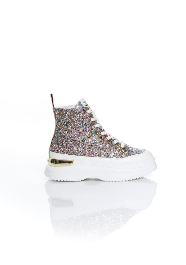 Sneakers high ankle with shoe lace and multicolor glitter Fracomina F721SS6010P415M8-I46