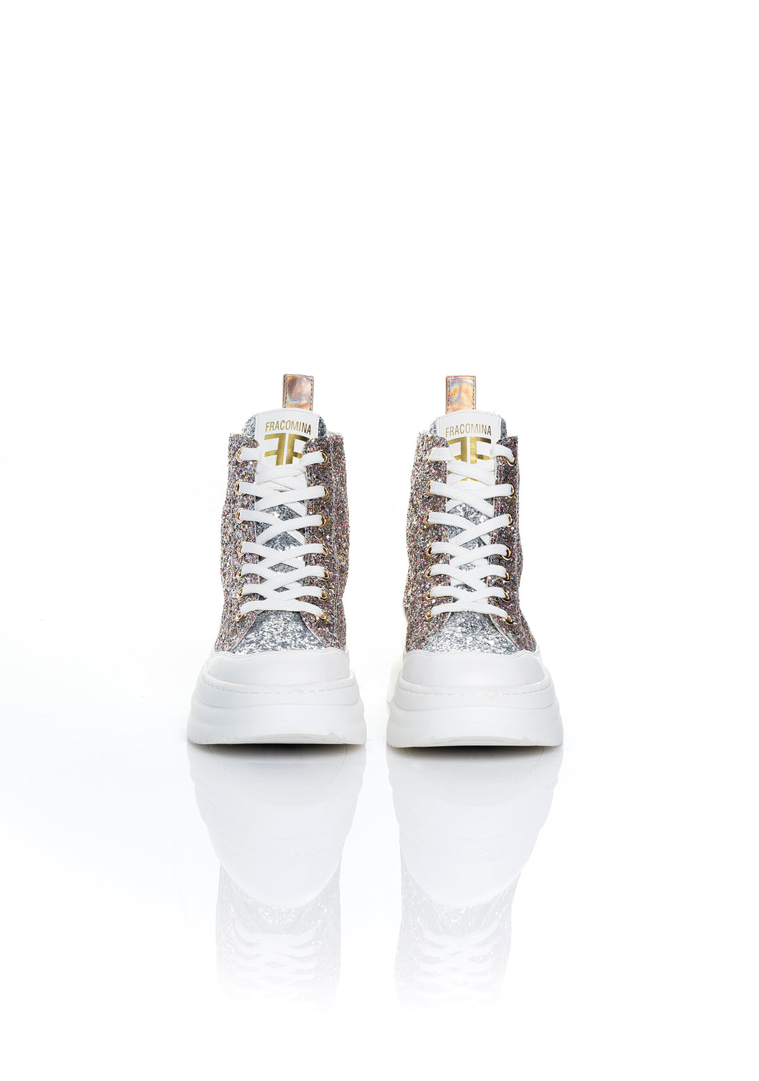 Sneakers high ankle with shoe lace and multicolor glitter