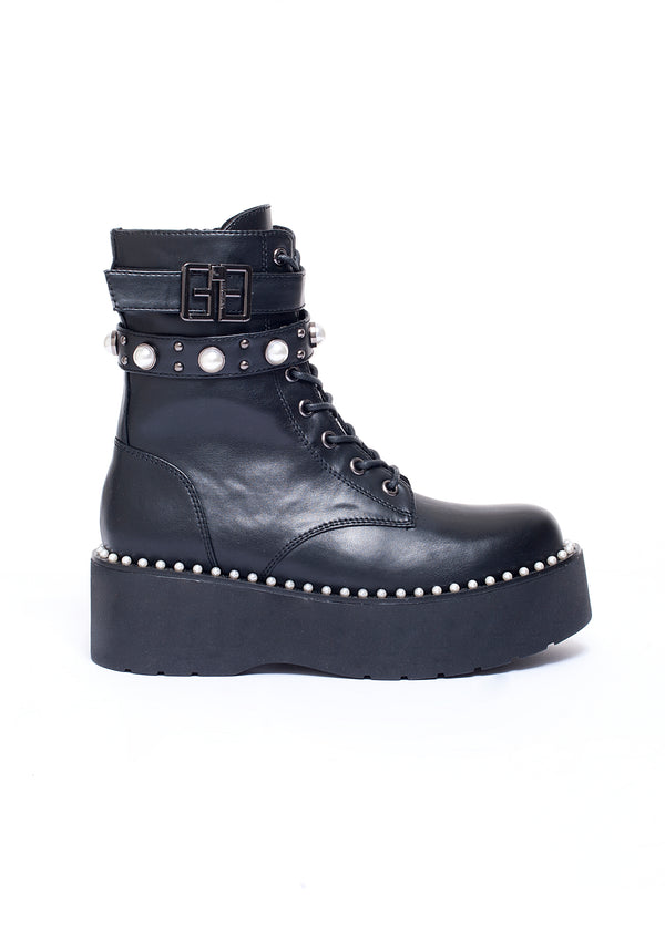 Combat boots made in eco leather with pearls Fracomina F721WS5002P41101-053