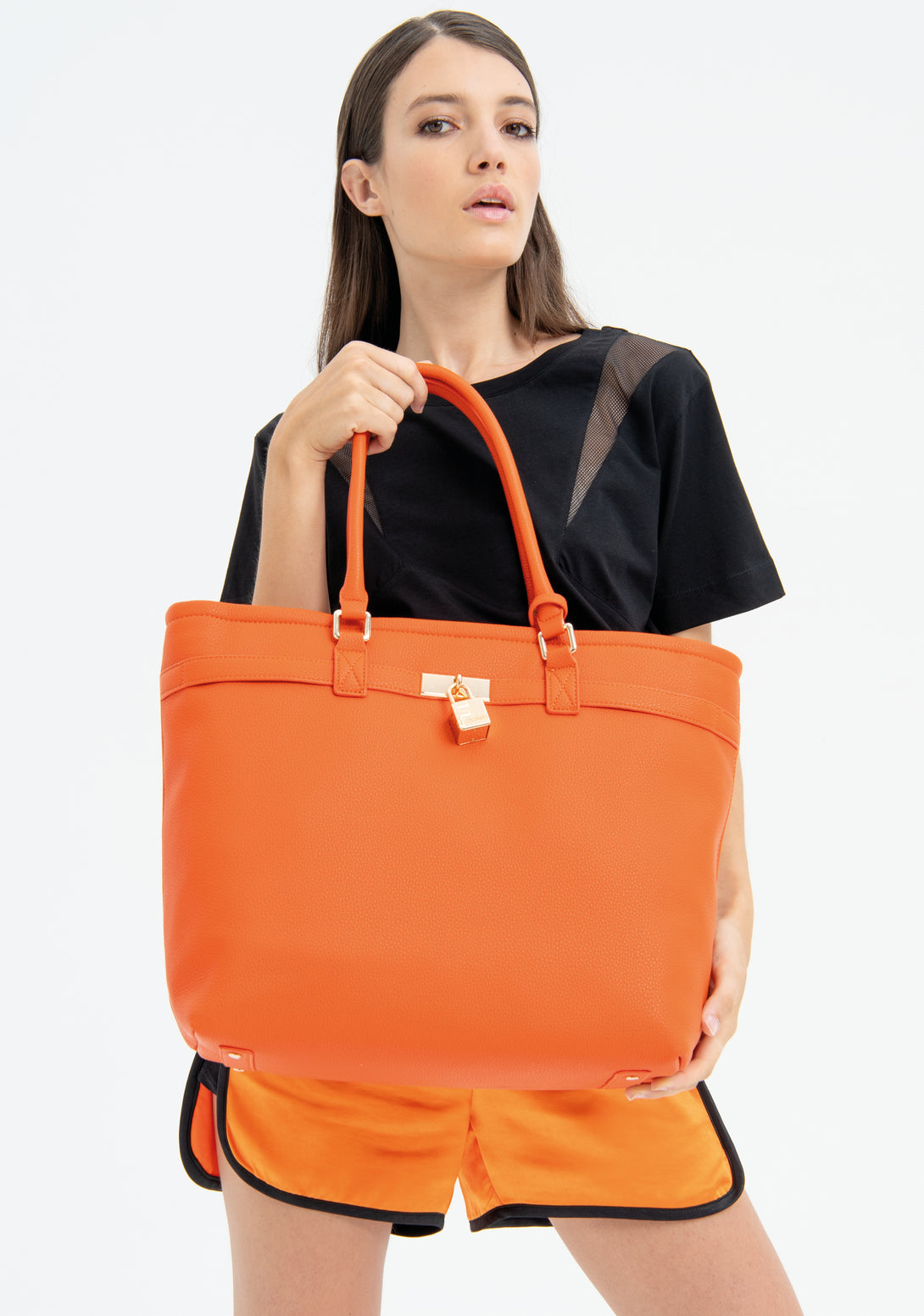 Tote bag made in eco leather with coloured shoulder strap Fracomina FA23SB1005P411S6-376-1