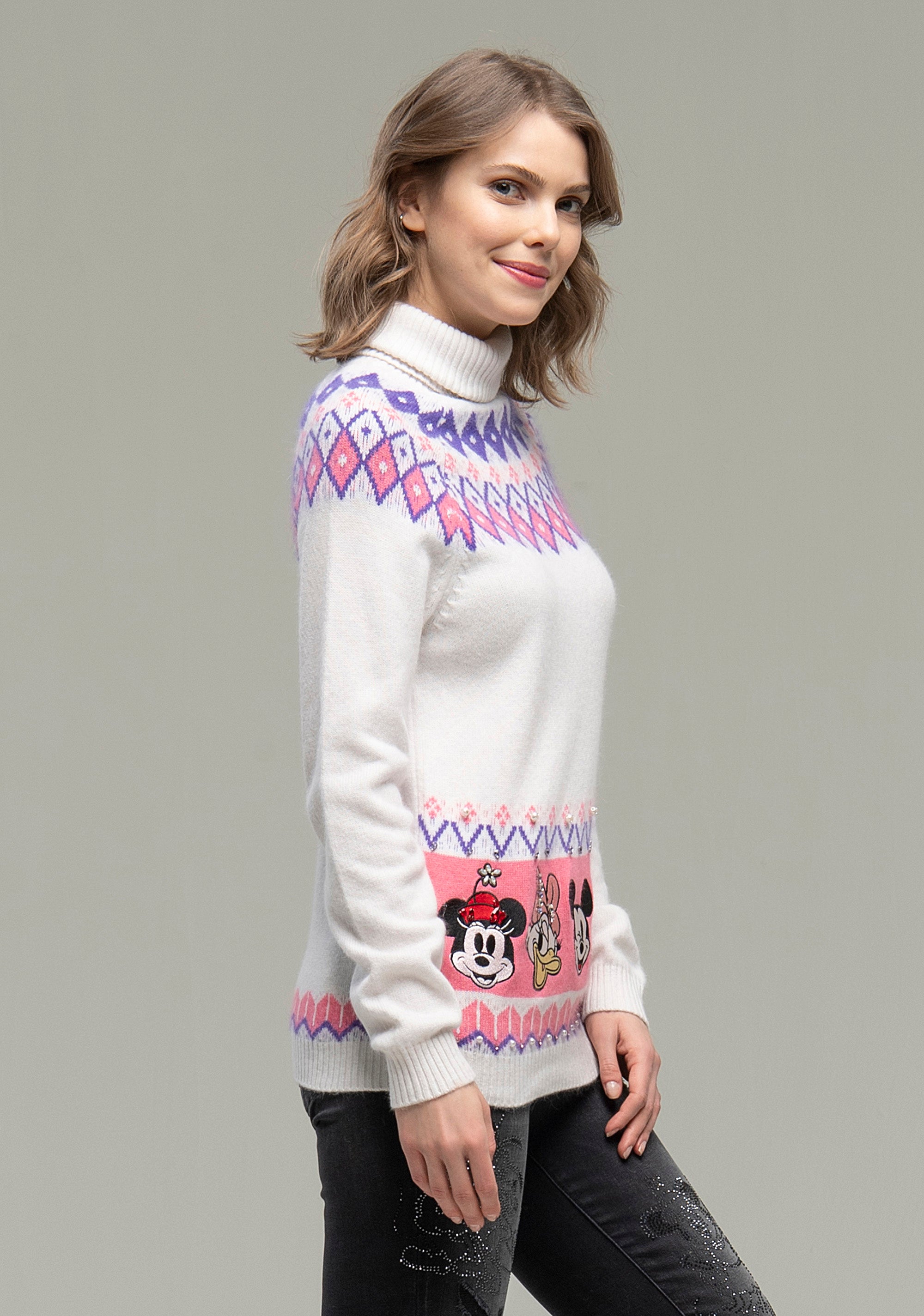 Knitwear regular fit made in angora and wool and with Disney's jacquard effect Fracomina FD21WT7006K472F8-108_04