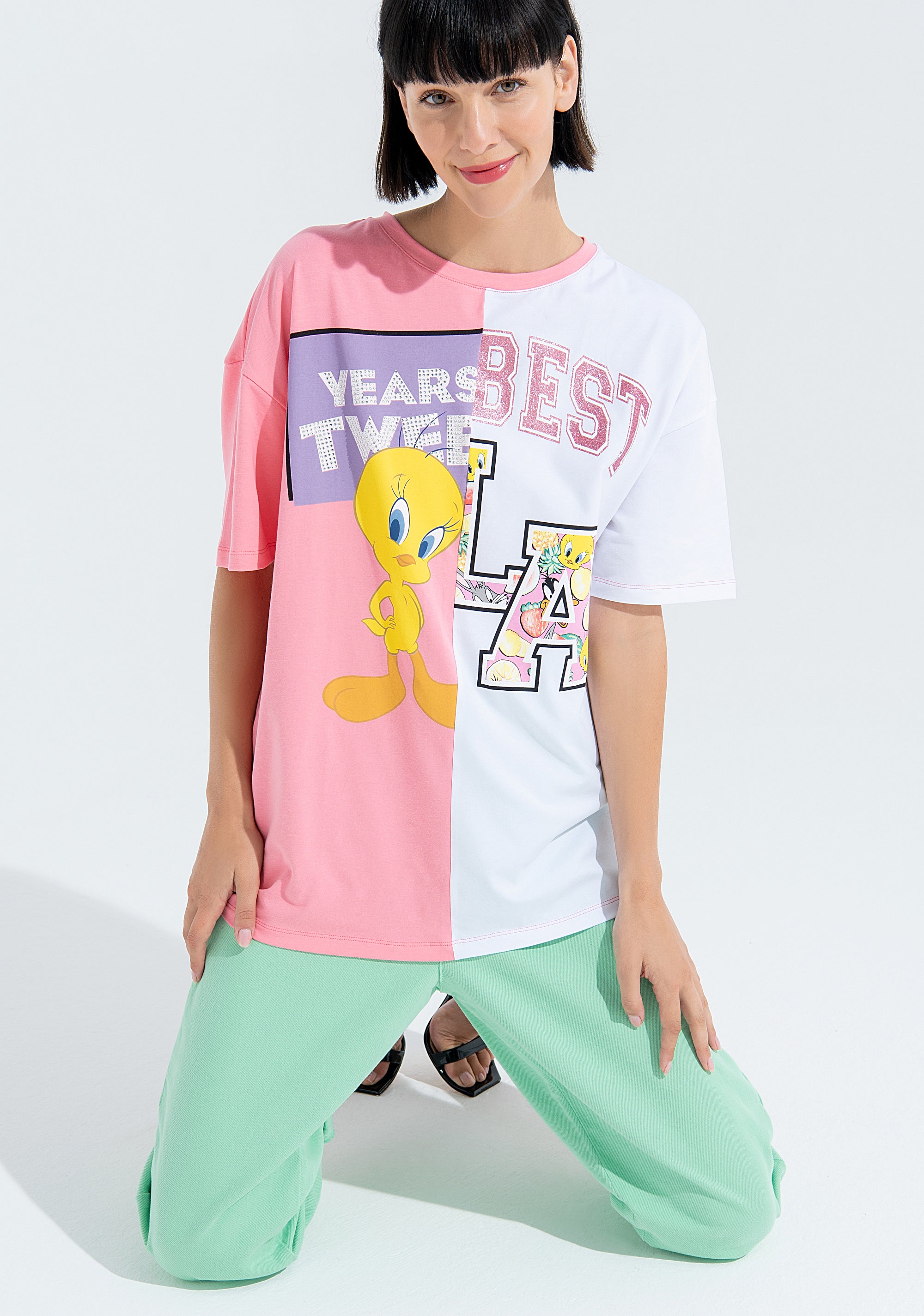 T-shirt over fit made in double color jersey with Looney Tunes print Fracomina FD22ST3007J401N5-L16_3