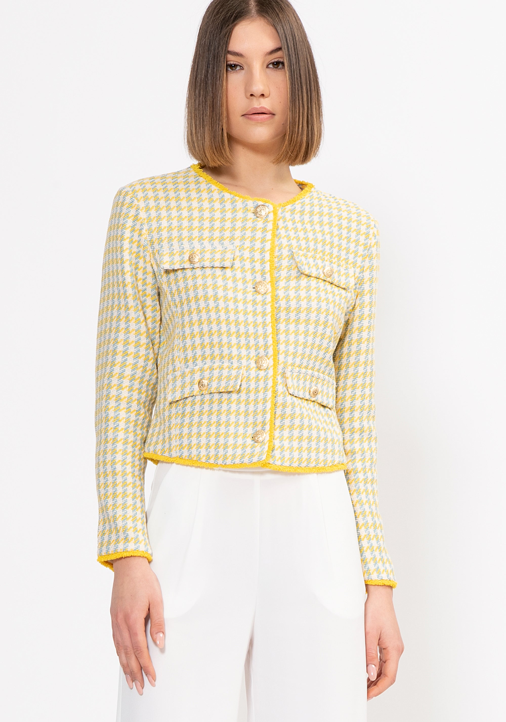 Jacket slim fit cropped with pied de poule pattern Fracomina FI22SJ2004W60201-Q12_2