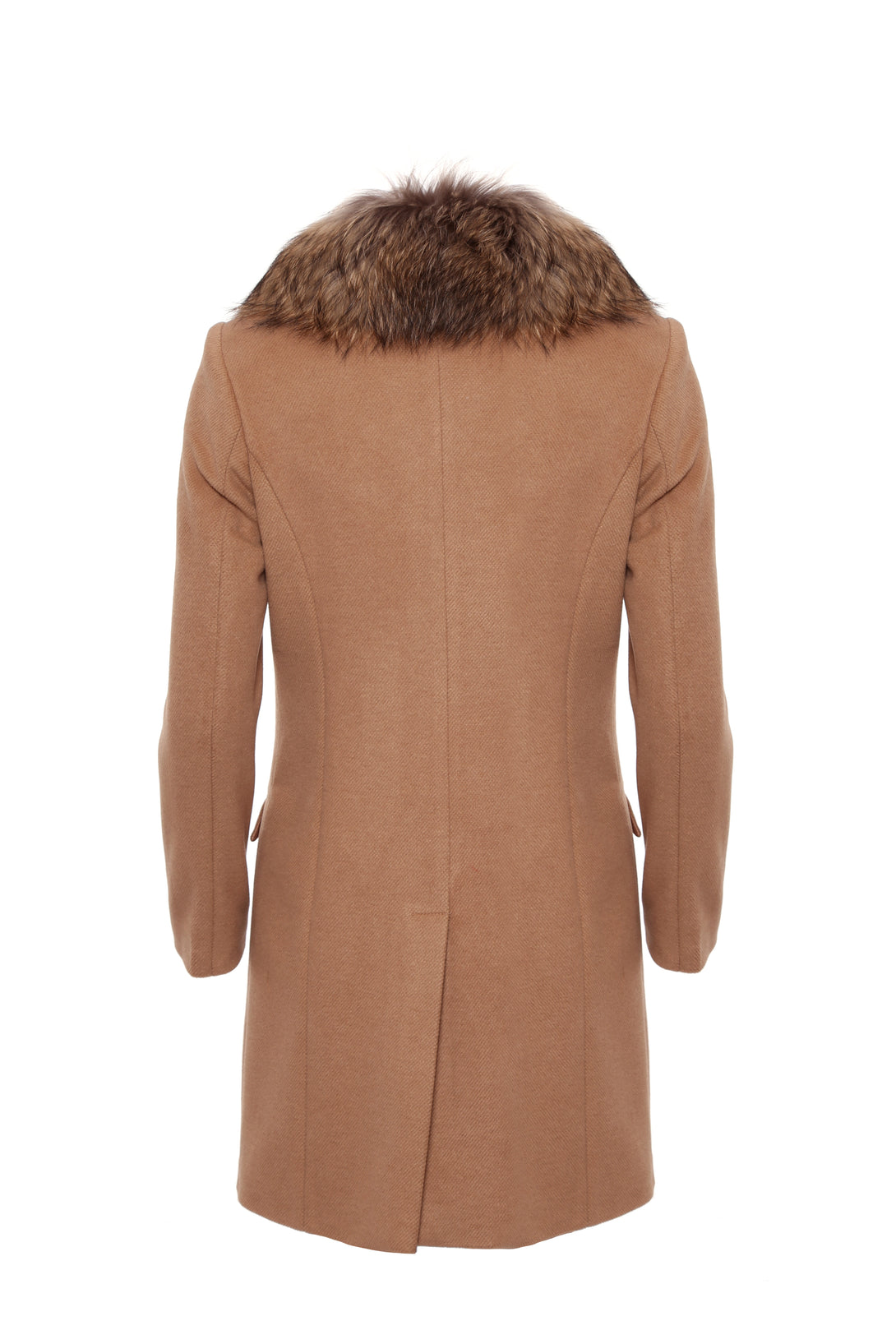 Single breasted slim coat with neck in eco-fur