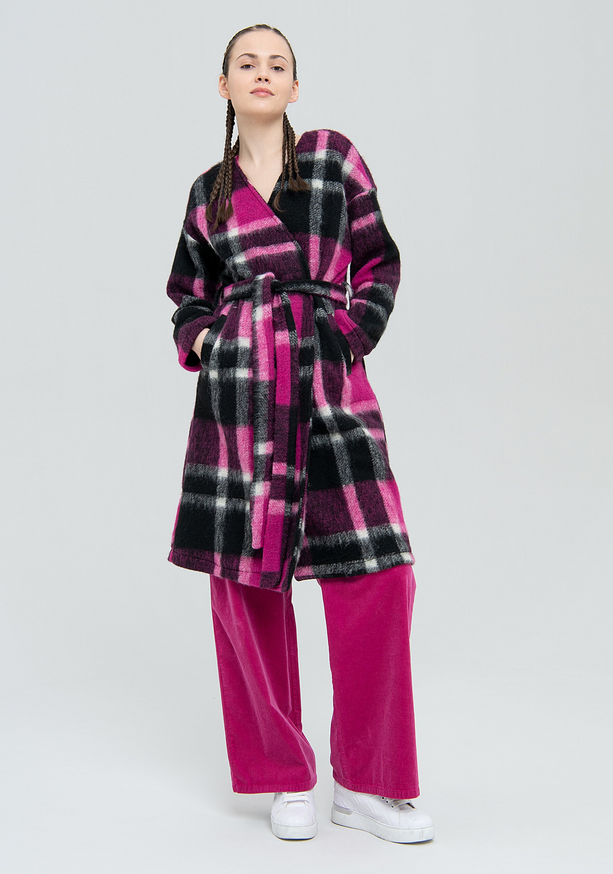 Coat regular fit made in tartan fabric Fracomina FJ22WC1005W50095-L76