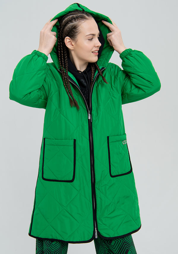 Padded jacket regular fit, long, with pied de poule pattern Fracomina FJ22WC3003W46301-152-2
