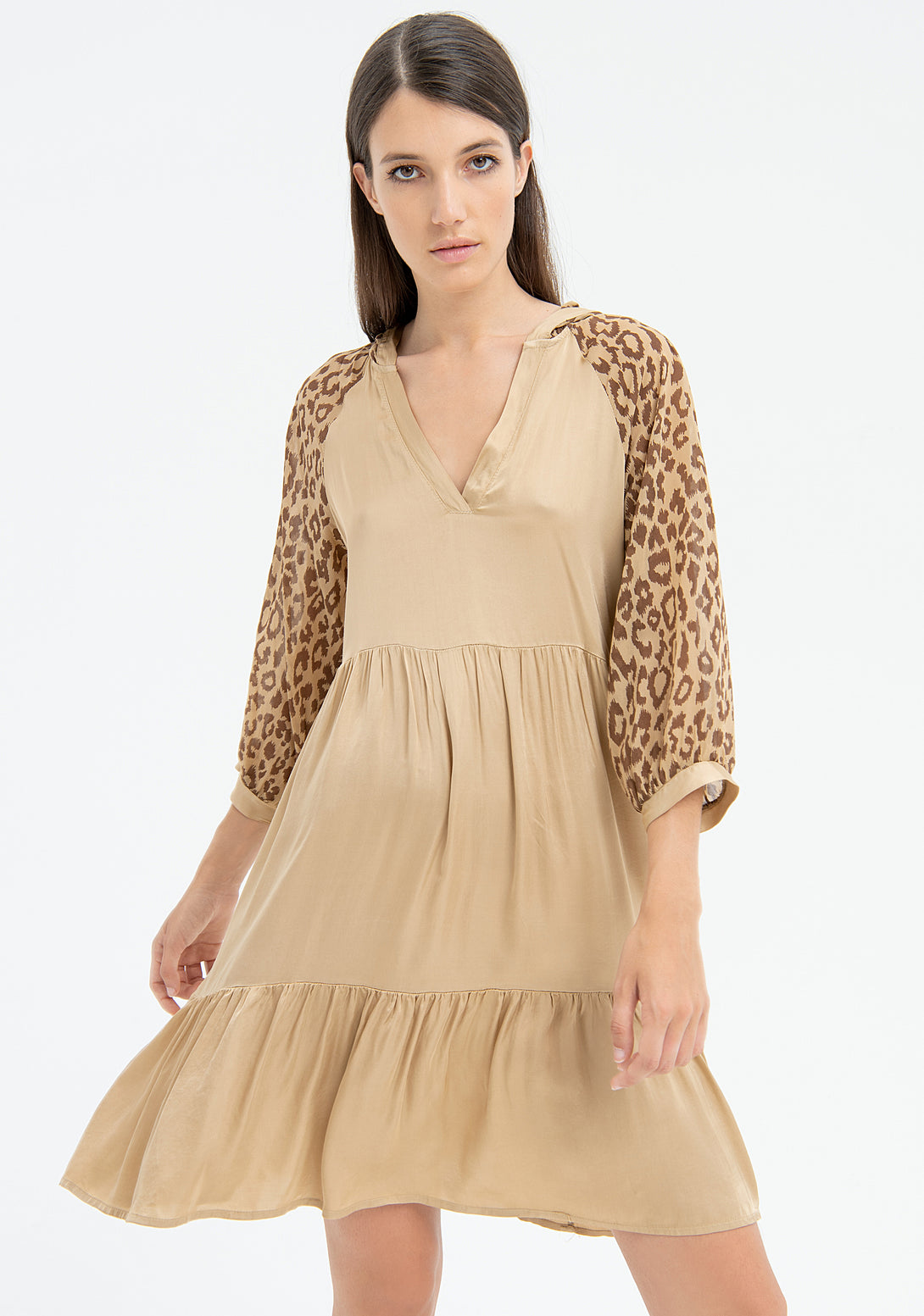 Dress A-shape made in viscose and with printed sleeves Fracomina FJ23SD1003W451N4-I62-1