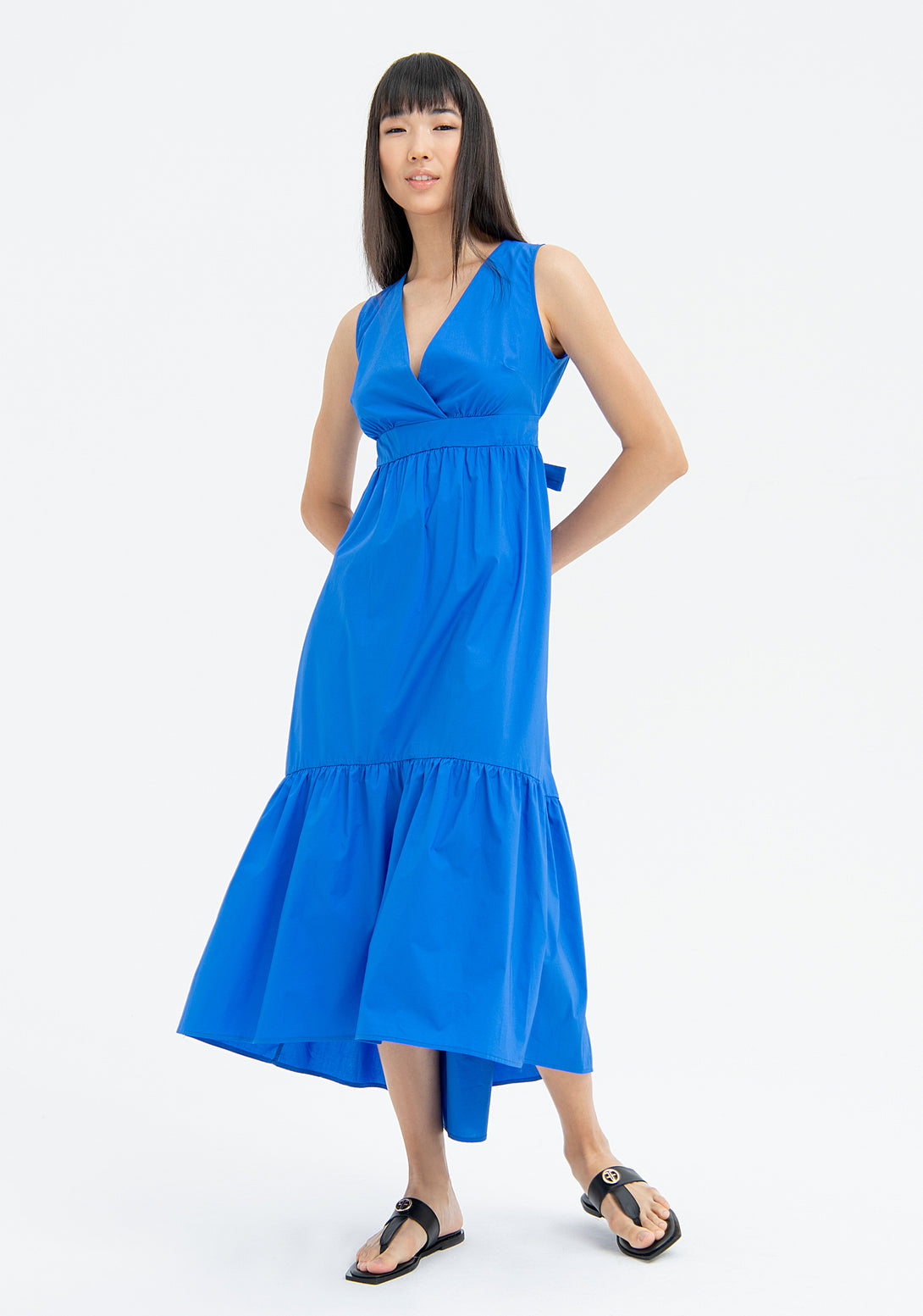 Sleeveless dress middle length made in cotton popeline Fracomina FJ23SD3004W40001-078-1